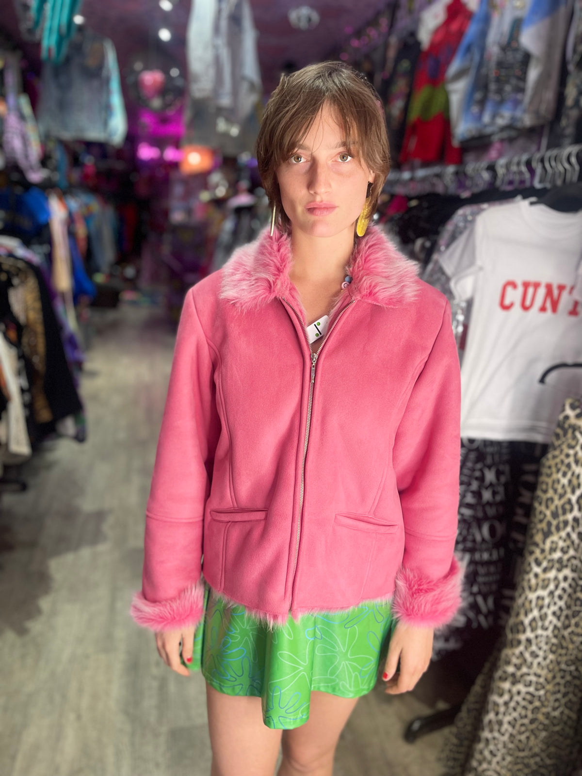 Vintage Y2K Pink Faux Fur Coat - Spark Pretty