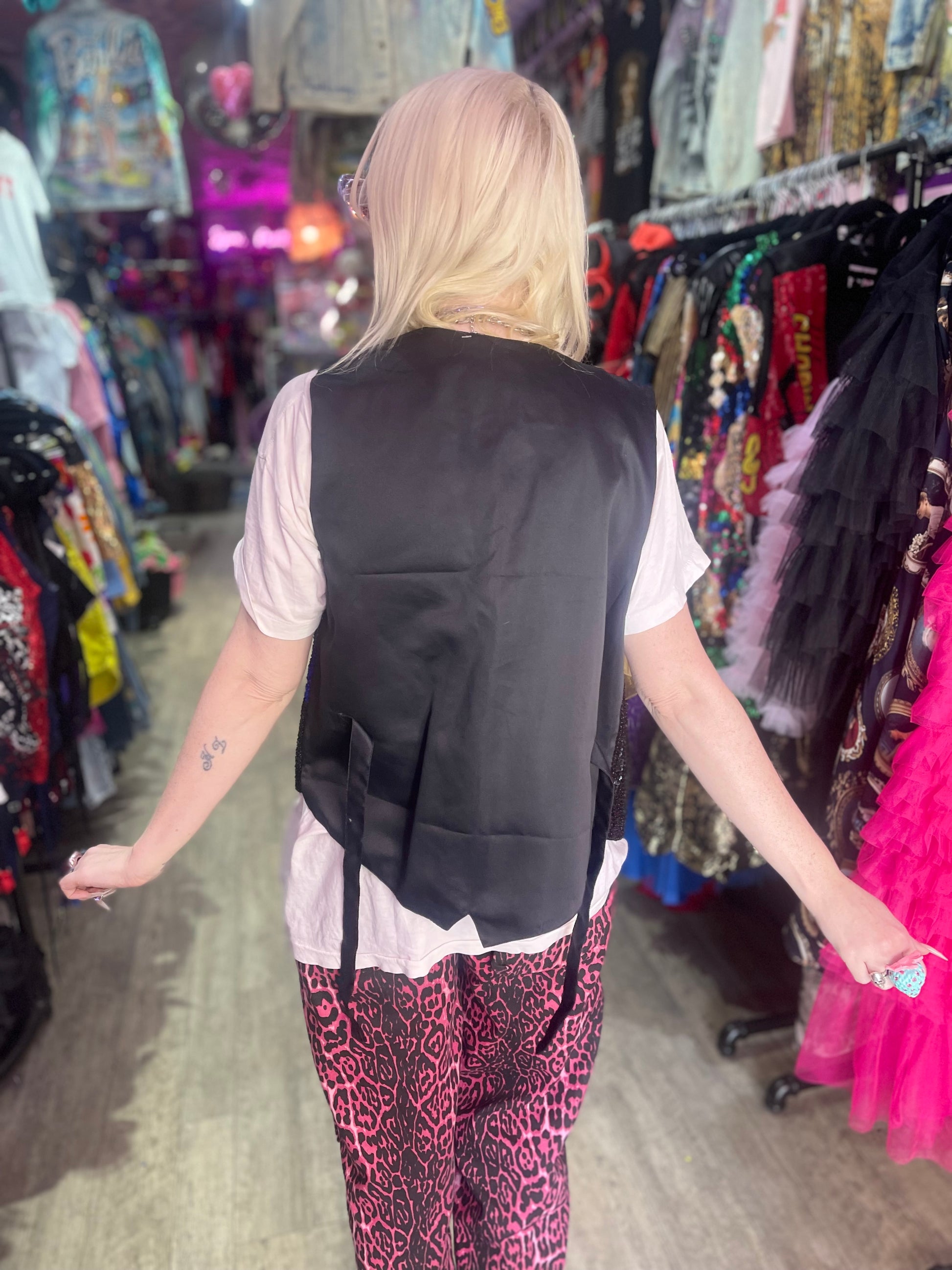 Vintage 90s Sequin Cats Theme Sequin Vest - Spark Pretty