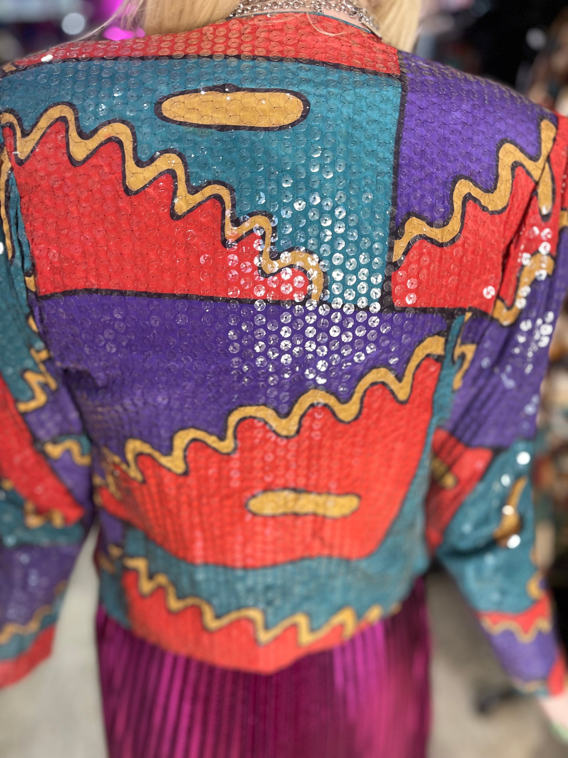 Vintage 80s Sequin Geometric Bolero Jacket - Spark Pretty