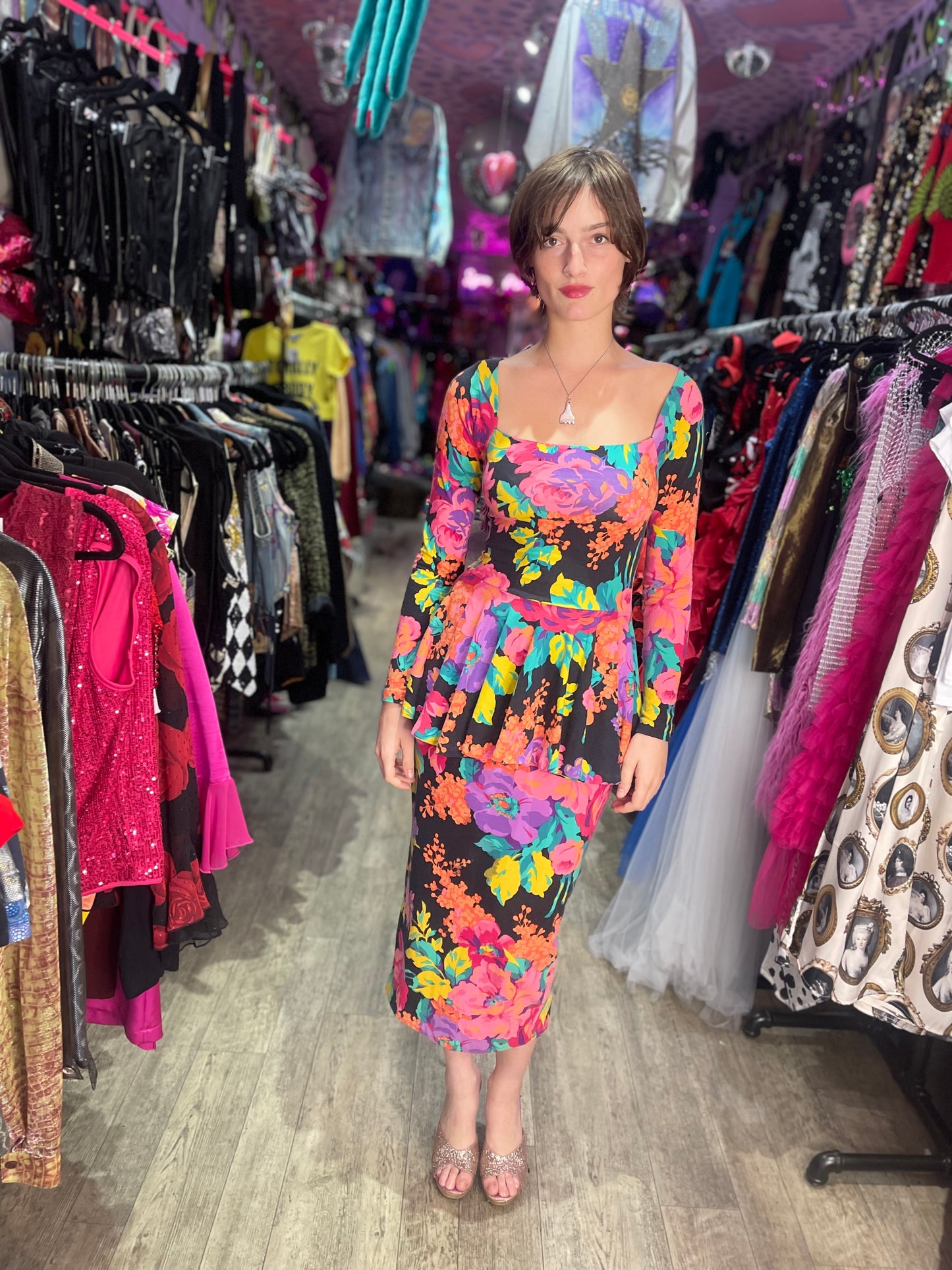 Vintage 80s Floral Punk Label Betsey Johnson Dress