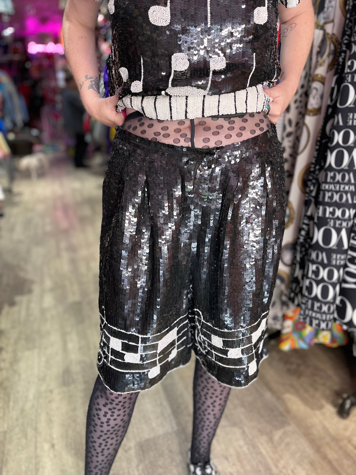 Vintage 80s Sequin Piano Key Sequin Shorts