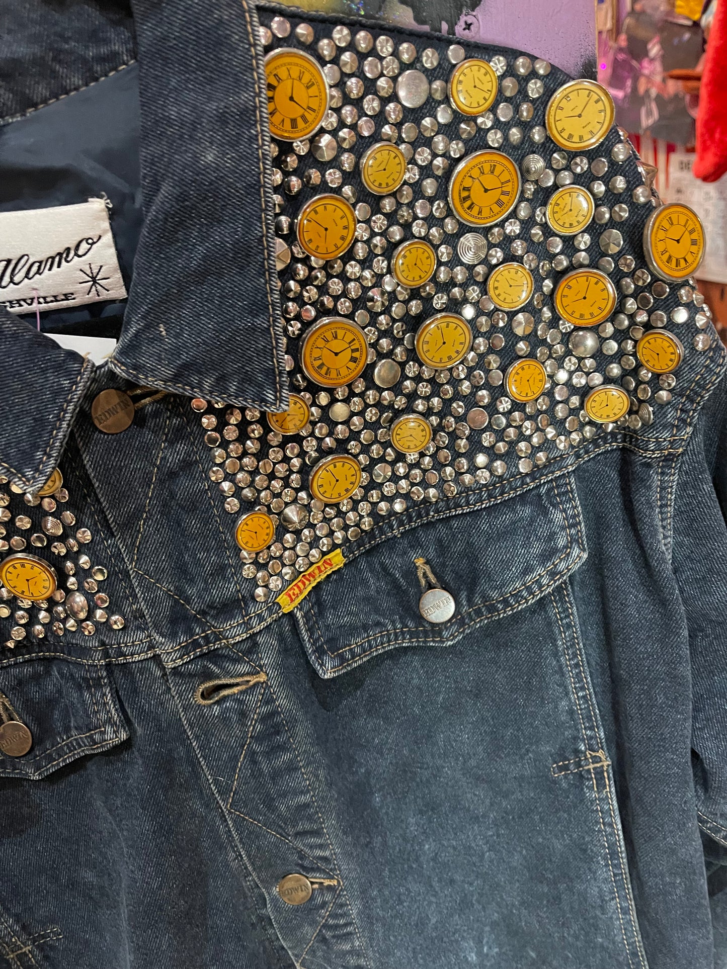 Vintage 80s Studded Clocks Jean Jacket