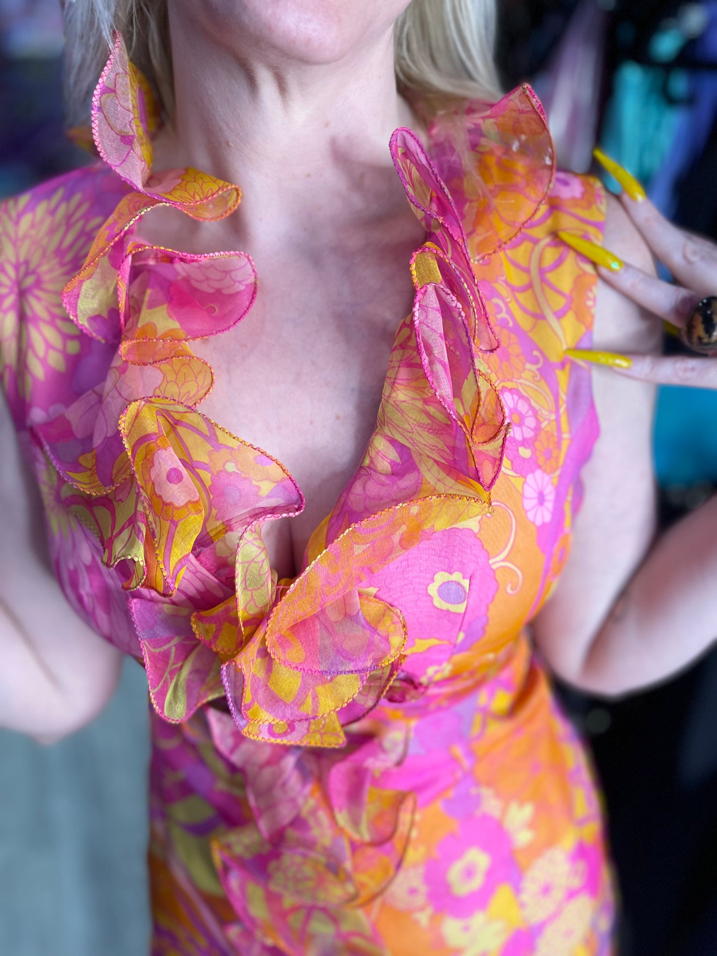 Vintage 60s 70s Groovy Ruffle Midi Dress - Spark Pretty