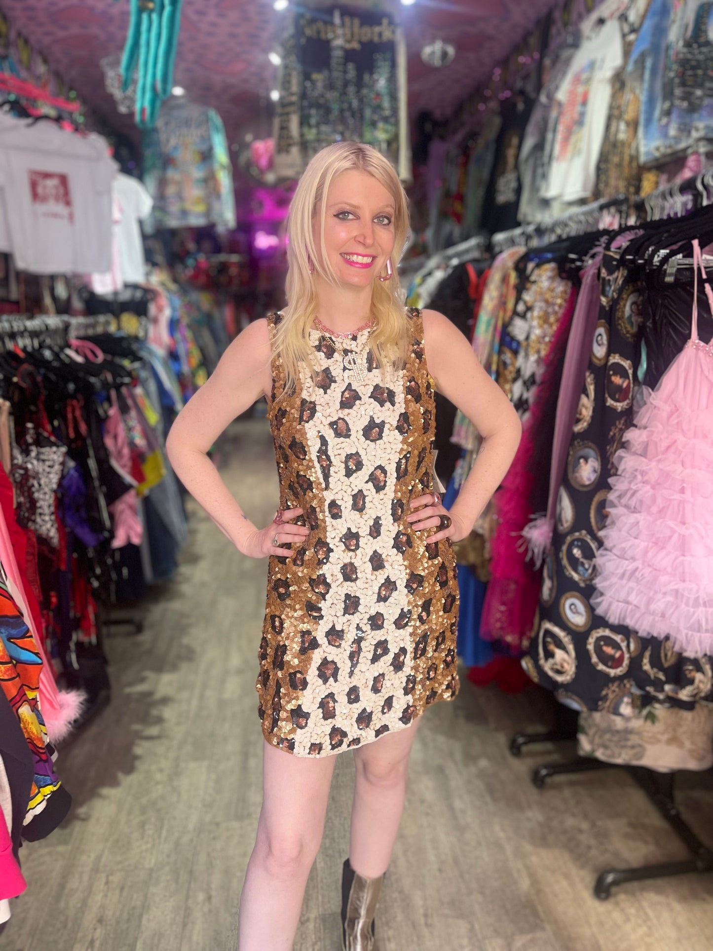 Vintage 90s Sequin Leopard Mini Dress - Spark Pretty