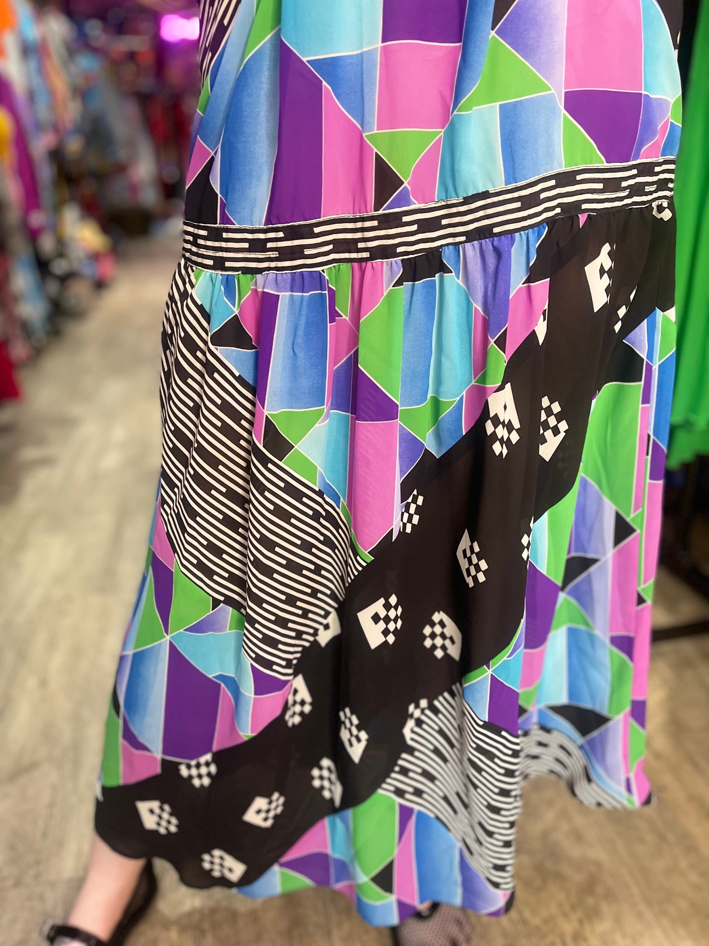 Vintage 80s Geometric Print Maxi Dress