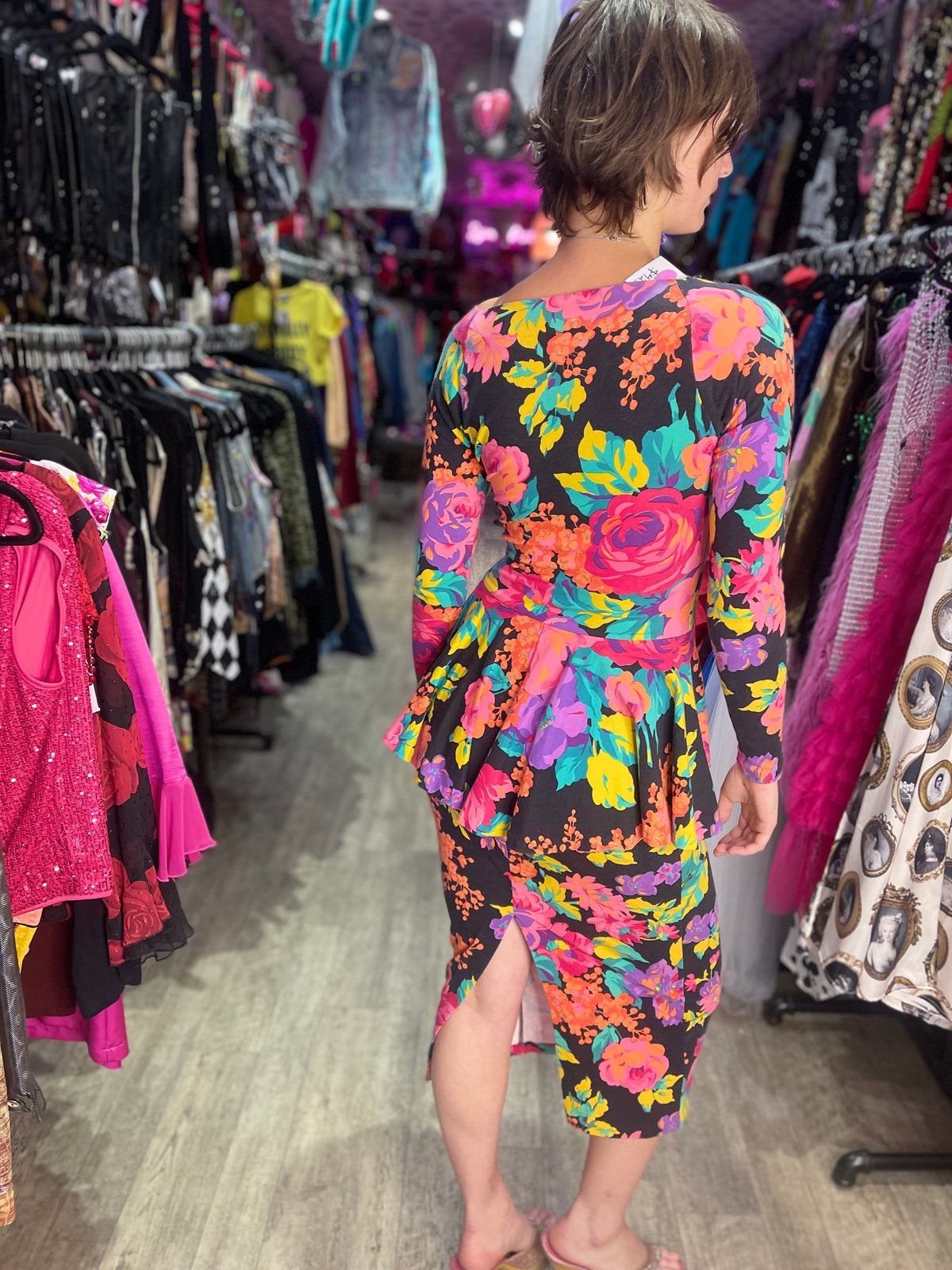 Vintage 80s Floral Punk Label Betsey Johnson Dress