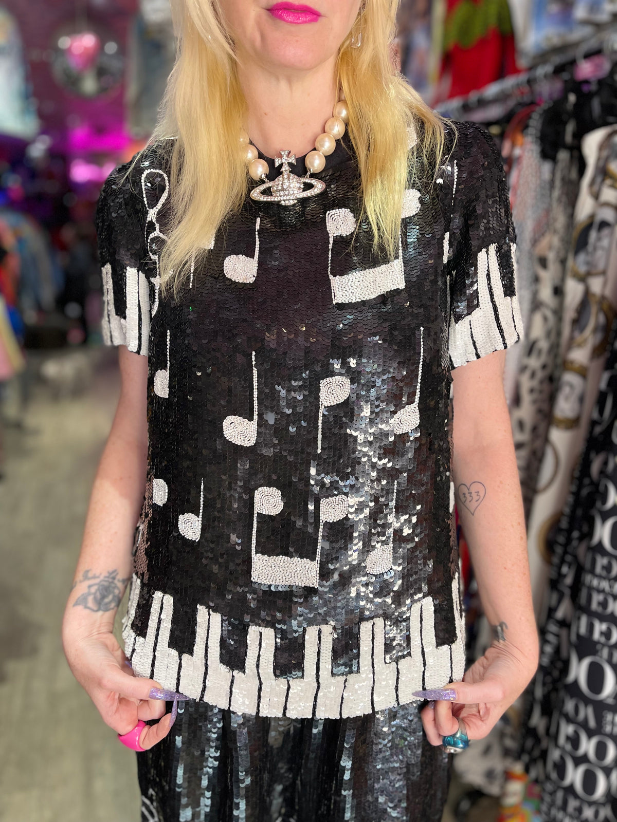 Vintage 80s Sequin Piano Key Sequin Top