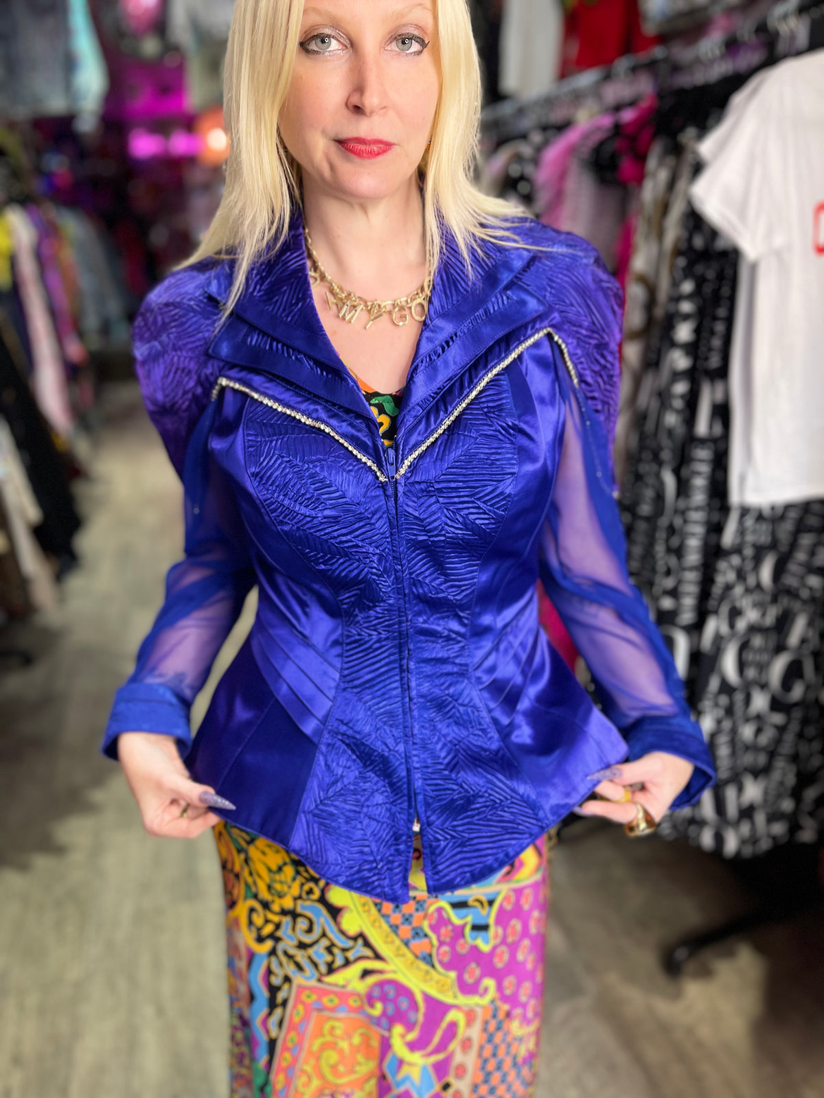 Vintage 80s Bedazzled Peplum Dramatic Jacket