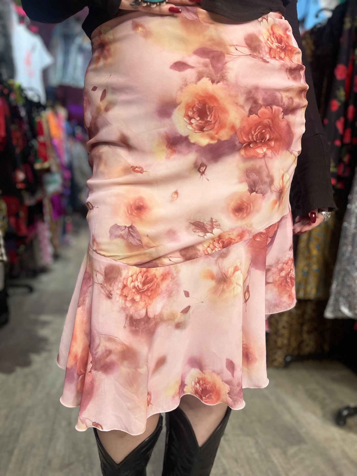 Vintage Y2K Rose Print Skirt