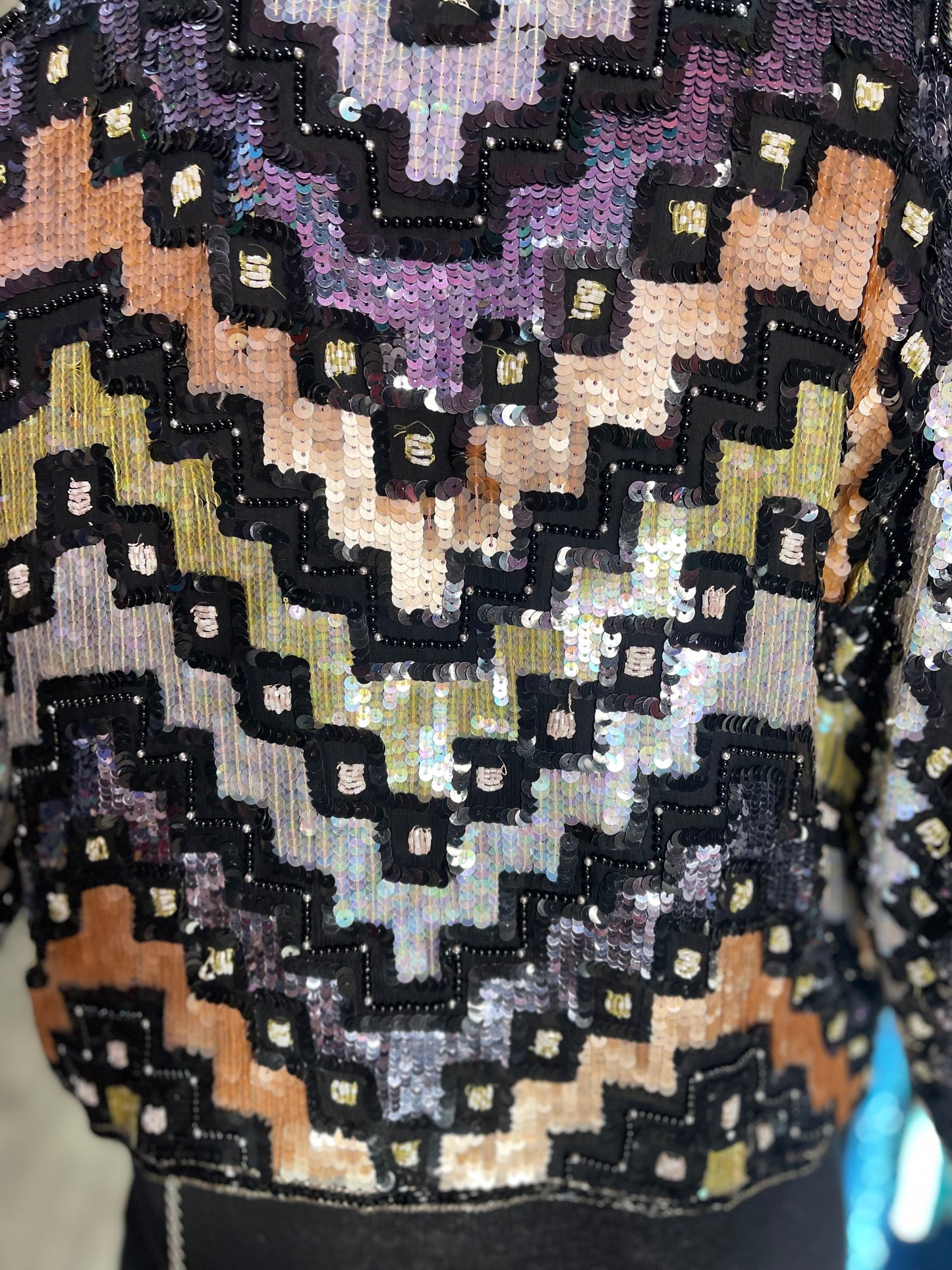 Vintage 90s Geometric Zig Zag Sequin Bolero Jacket