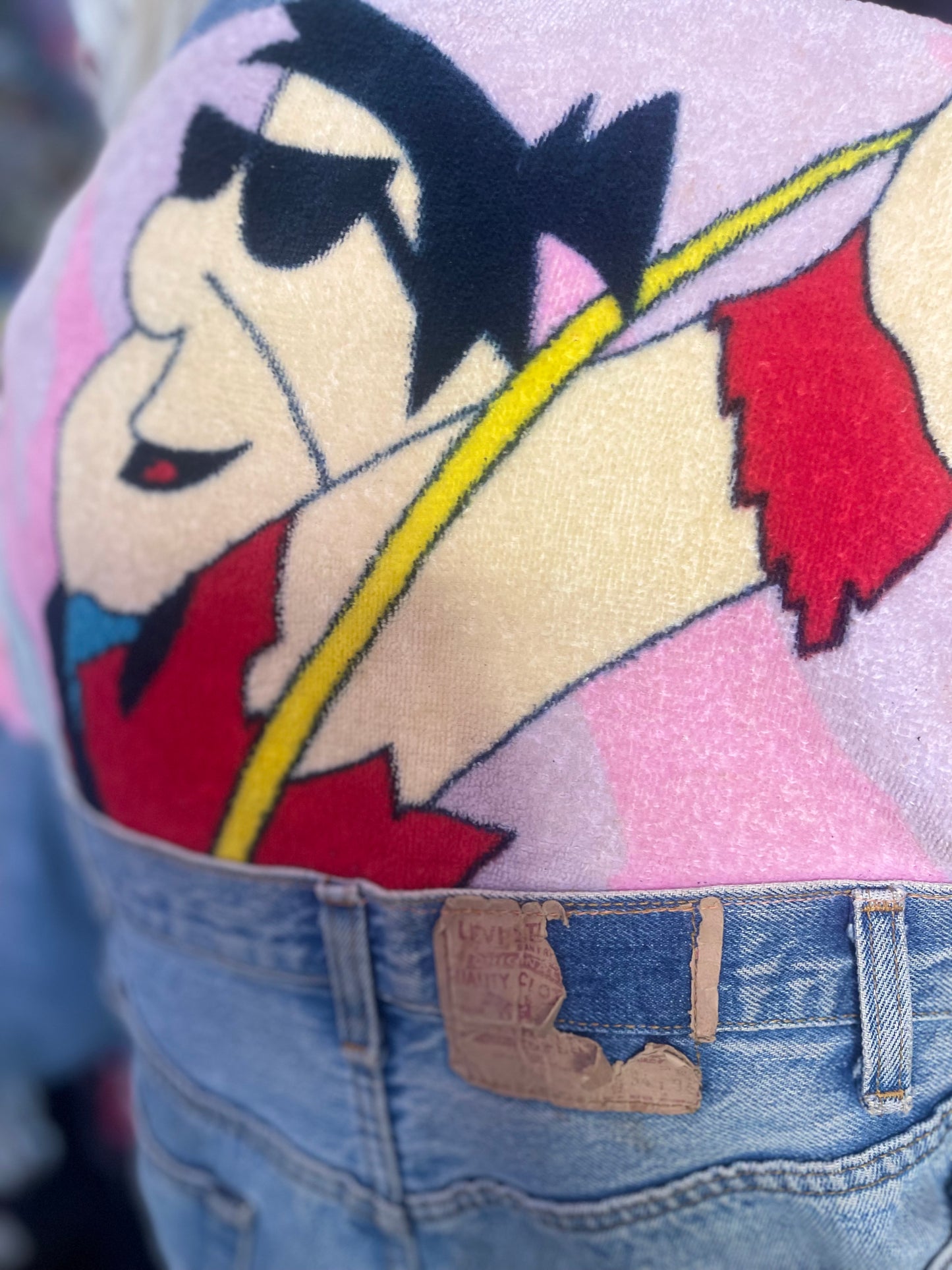 Vintage 80s Patchwork Flintstones Jean Jacket