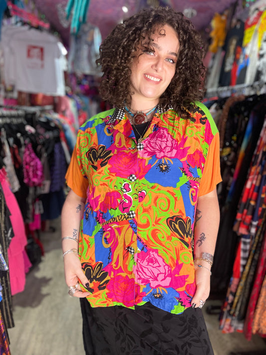 Vintage 90s Mix Print Colorful Blouse - Spark Pretty