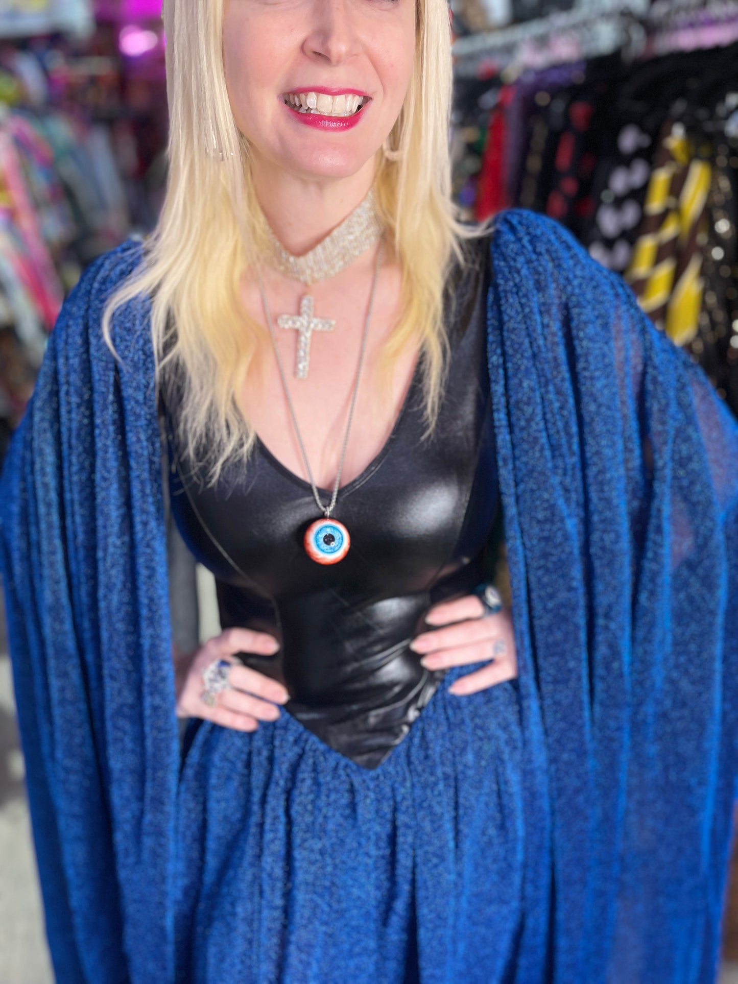 Vintage 90s Goth Electric Blue Maxi Glitter Dress