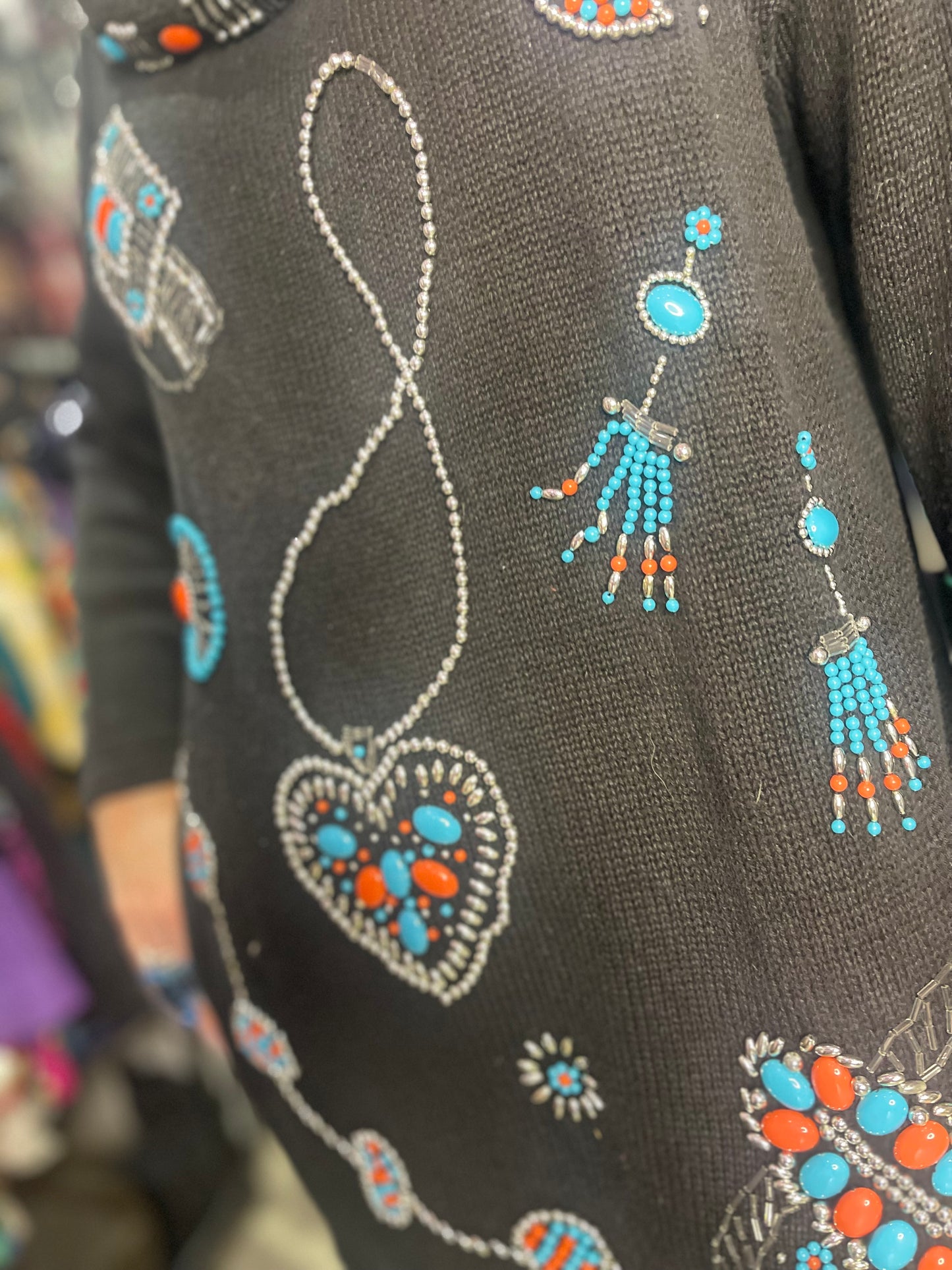 Vintage 80s Turquoise Beaded Sweater