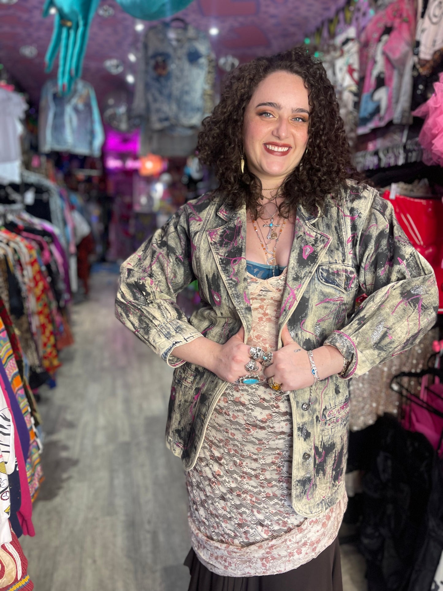 Vintage 90s Painted Denim Blazer