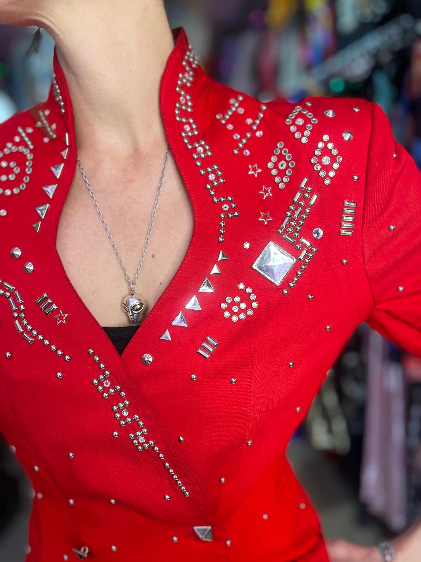 Vintage 90s Bedazzled Studded Red Double Breasted Jacket