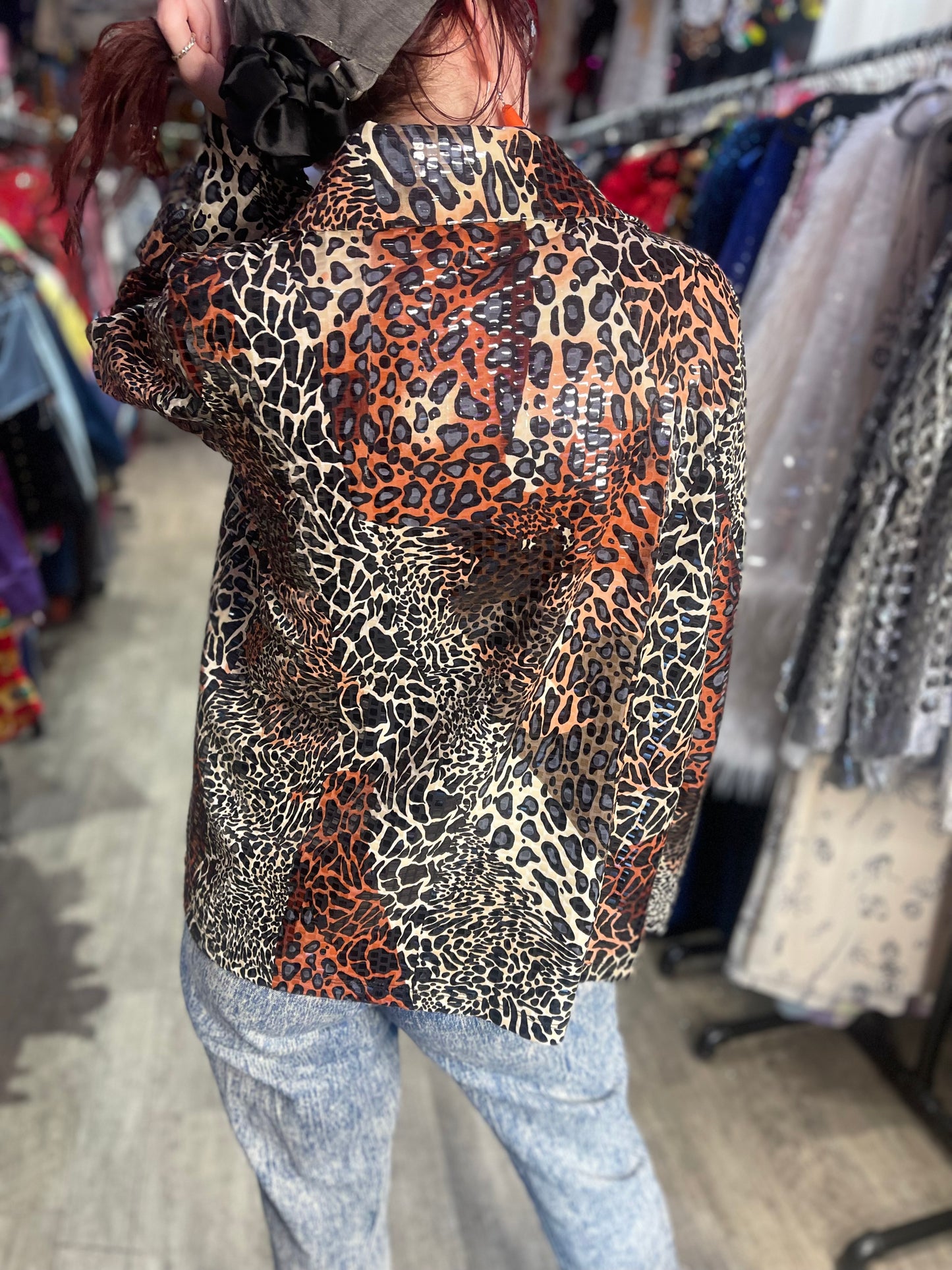 Vintage 90s Textured Shiny Leopard Shirt