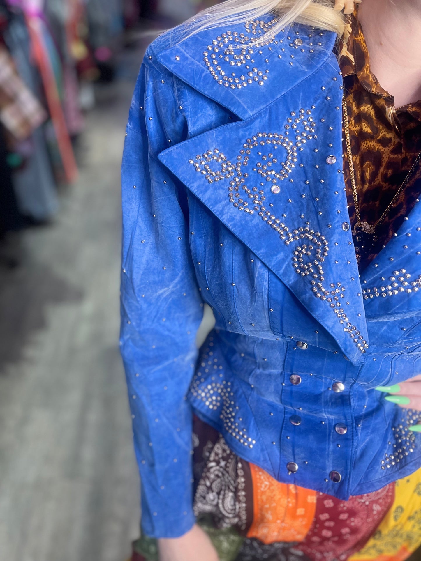 Vintage 90s Bedazzled Studded Blue Jacket - Spark Pretty