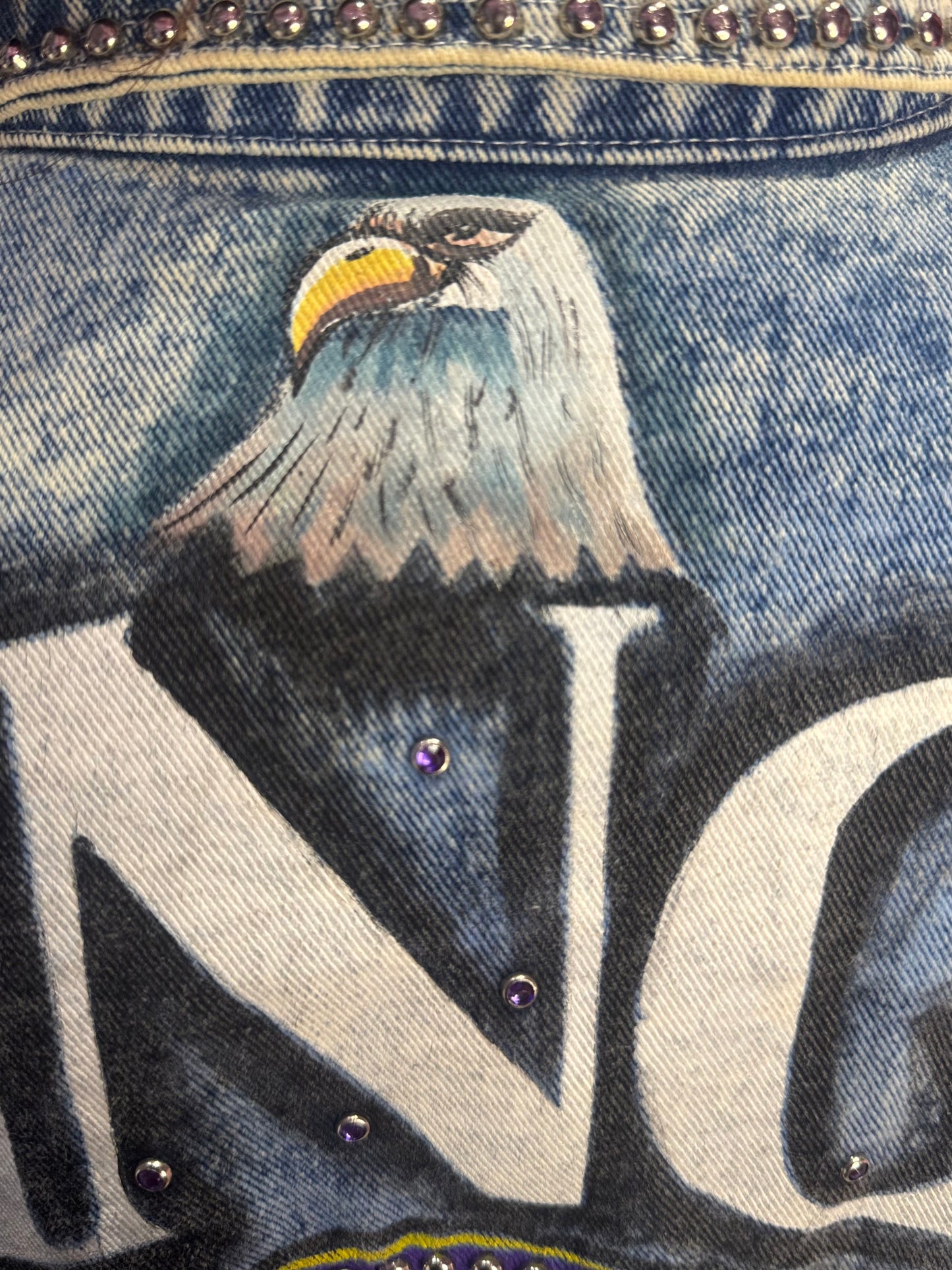 Vintage 90s Painted Airplane Wings Jean Jacket