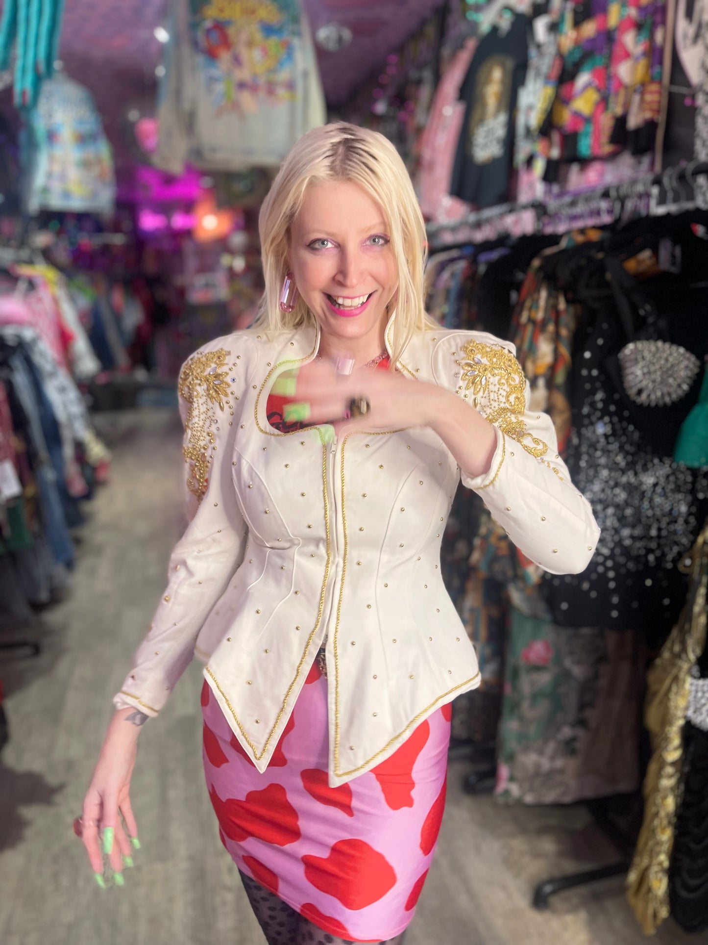 Vintage 80s Bedazzled White Dramatic Jacket - Spark Pretty