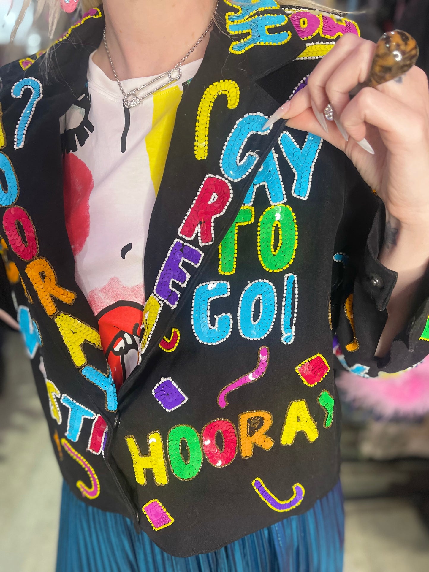 Vintage 90s Sequin Happy Words Denim Jacket - Spark Pretty