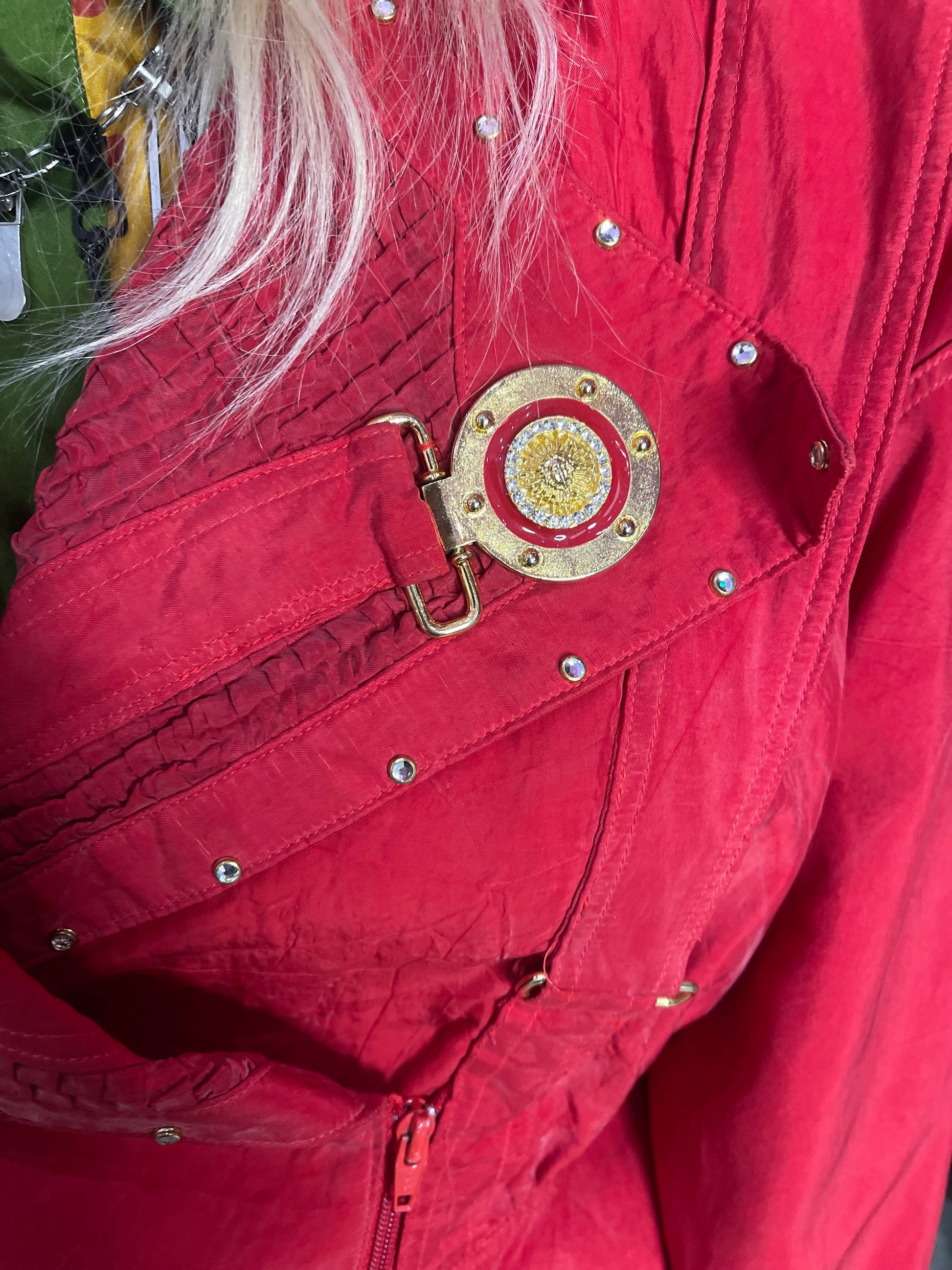 Vintage 90s Bedazzled Studded Red Jacket - Spark Pretty