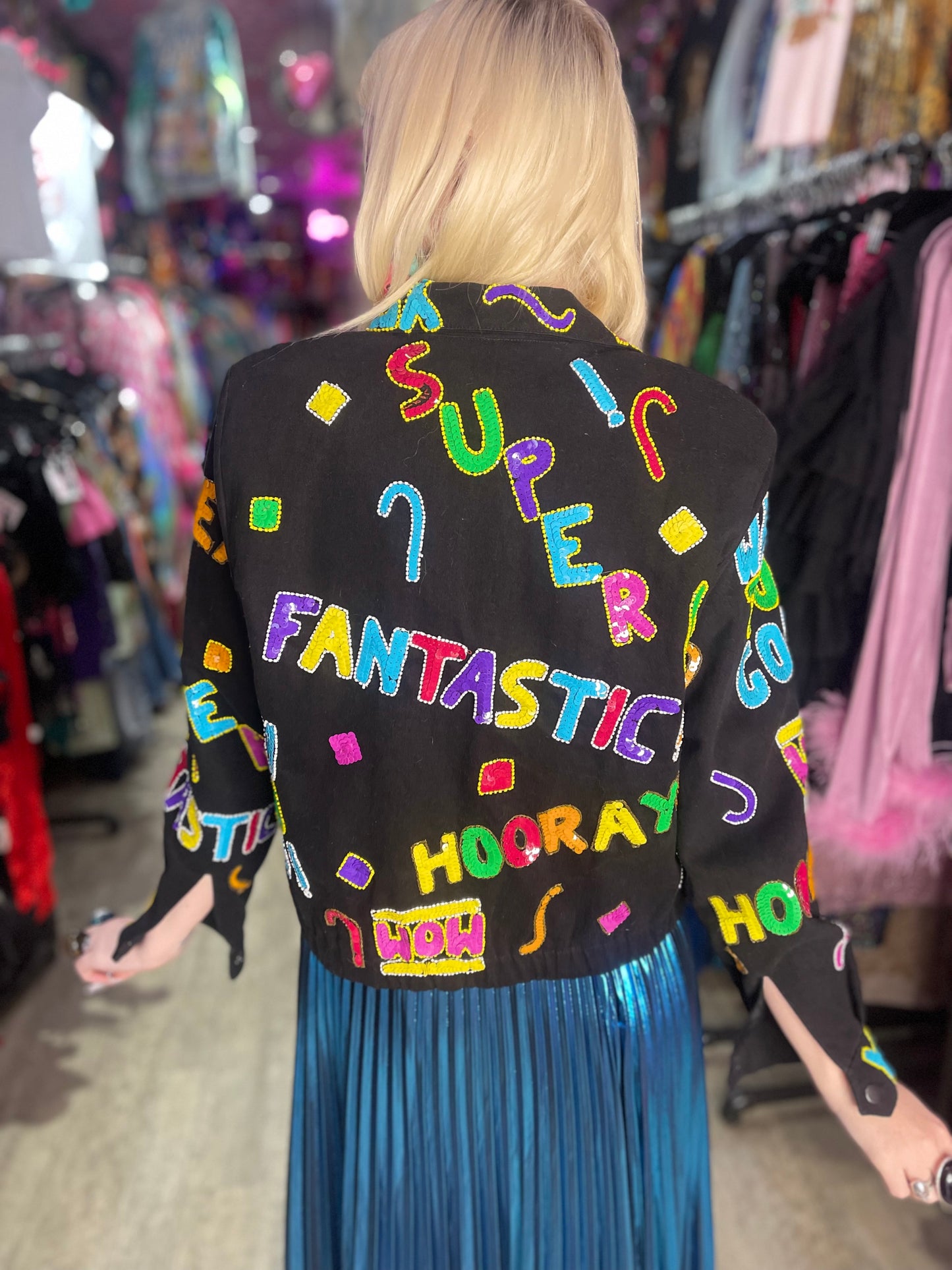 Vintage 90s Sequin Happy Words Denim Jacket - Spark Pretty