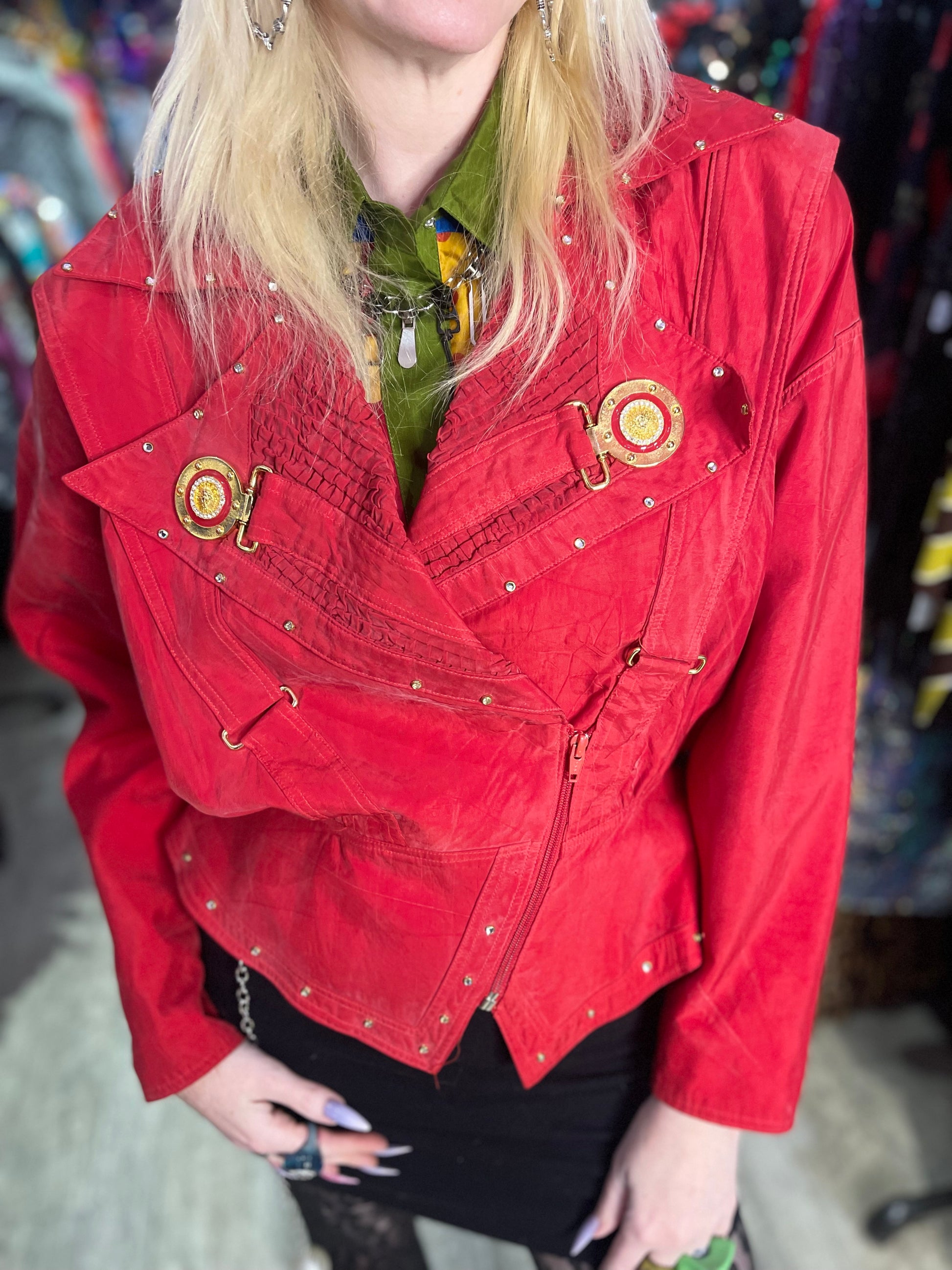Vintage 90s Bedazzled Studded Red Jacket - Spark Pretty