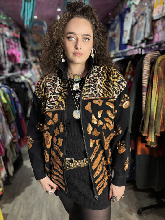 Vintage 90s Sequin Big Cat Jacket