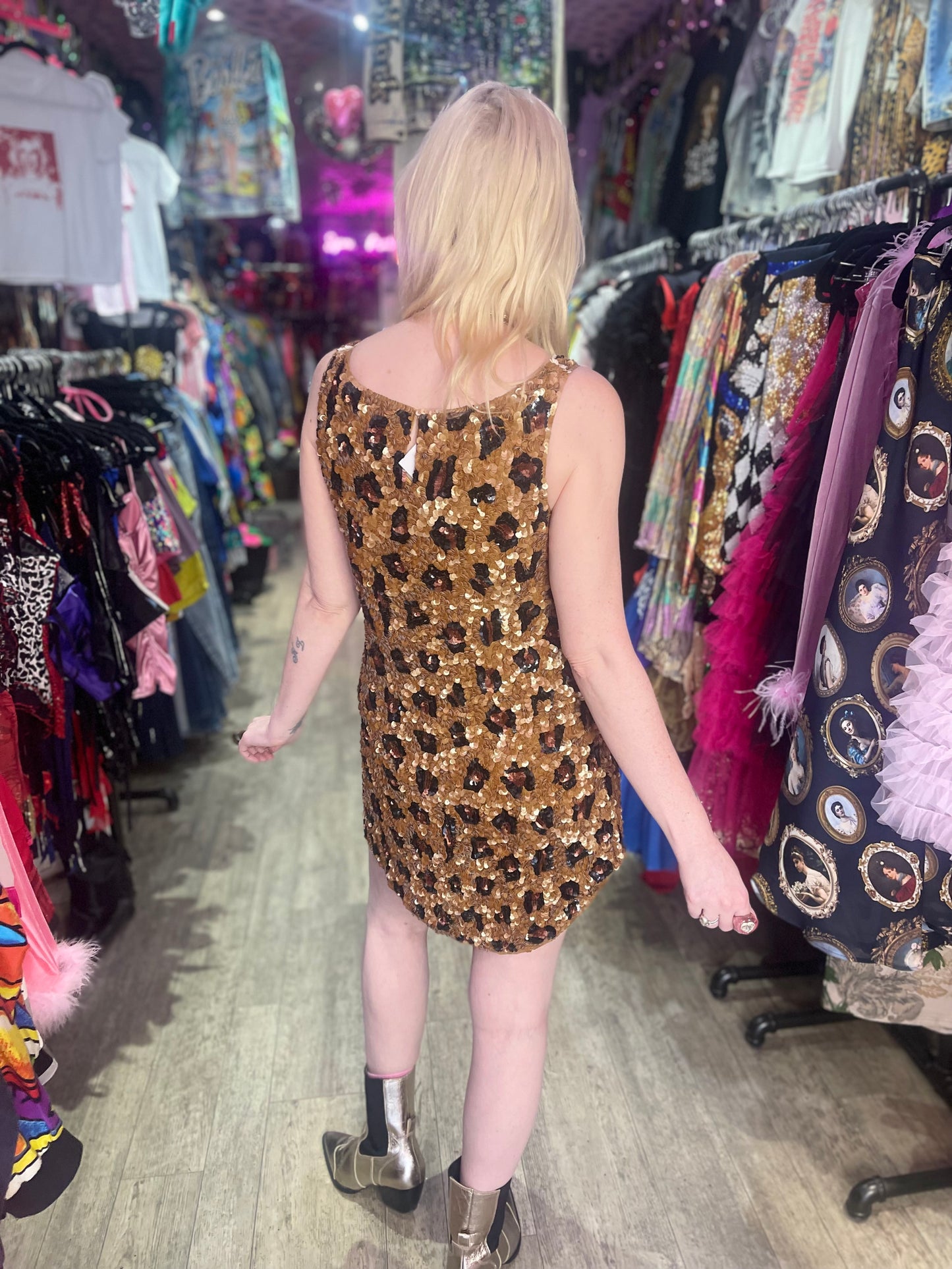 Vintage 90s Sequin Leopard Mini Dress - Spark Pretty