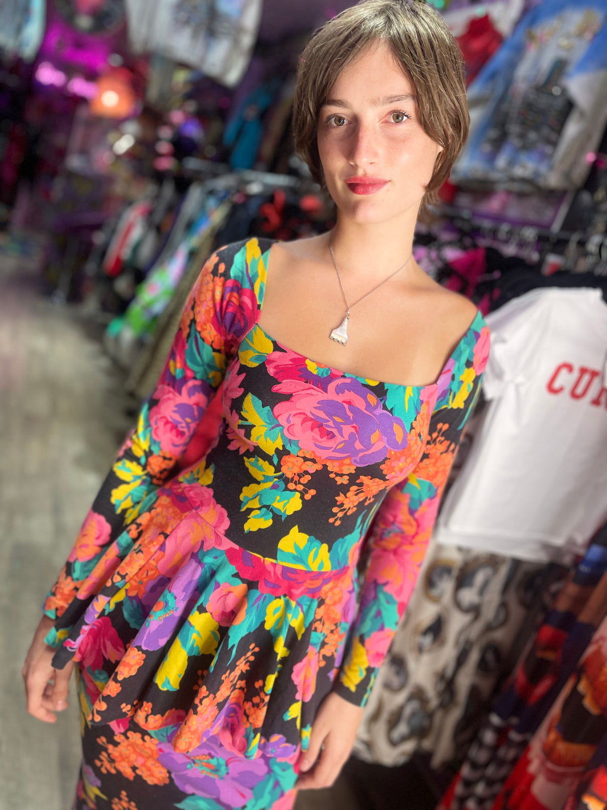 Vintage 80s Floral Punk Label Betsey Johnson Dress