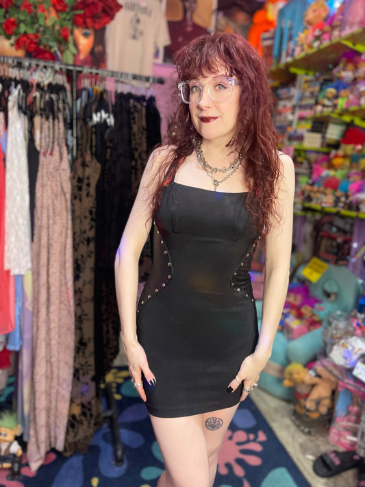 Vintage 80s Leather Studded Mini Dress