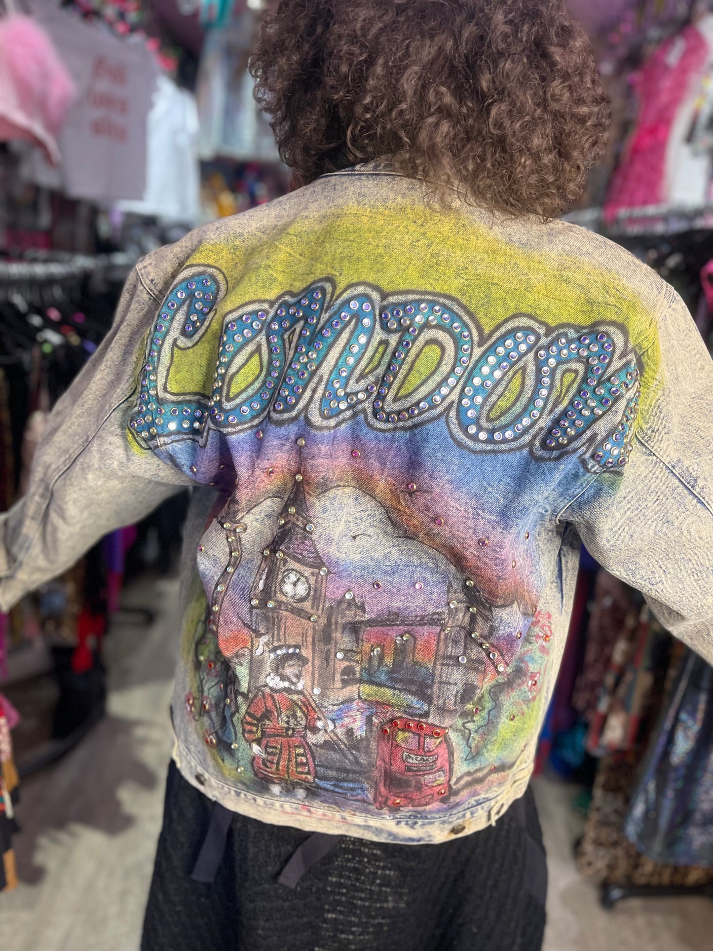 Vintage 80s Painted and Bedazzled London Jean Jacket - Spark Pretty