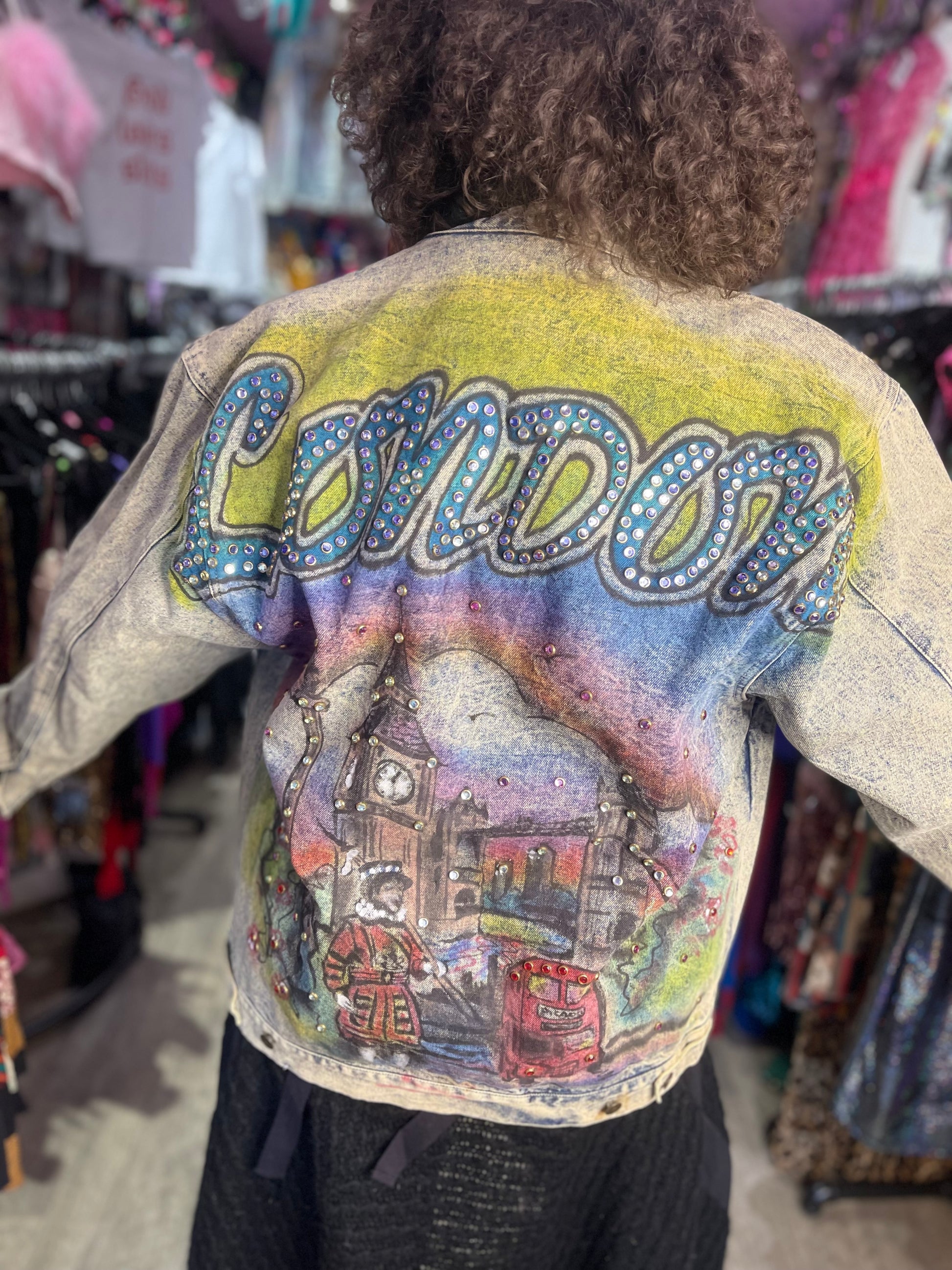 Vintage 80s Painted and Bedazzled London Jean Jacket - Spark Pretty