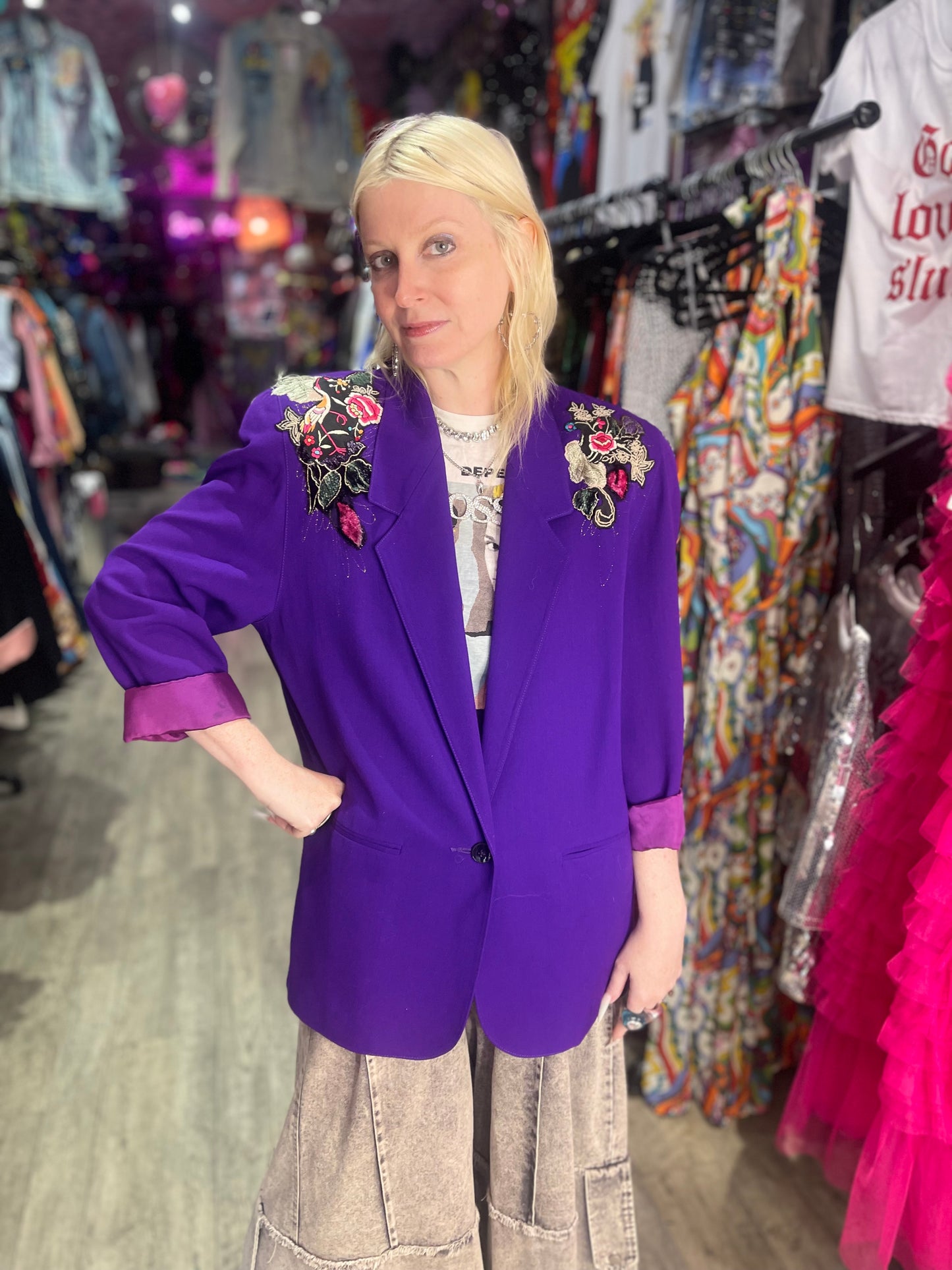 Vintage 90s Purple embroidered Blazer