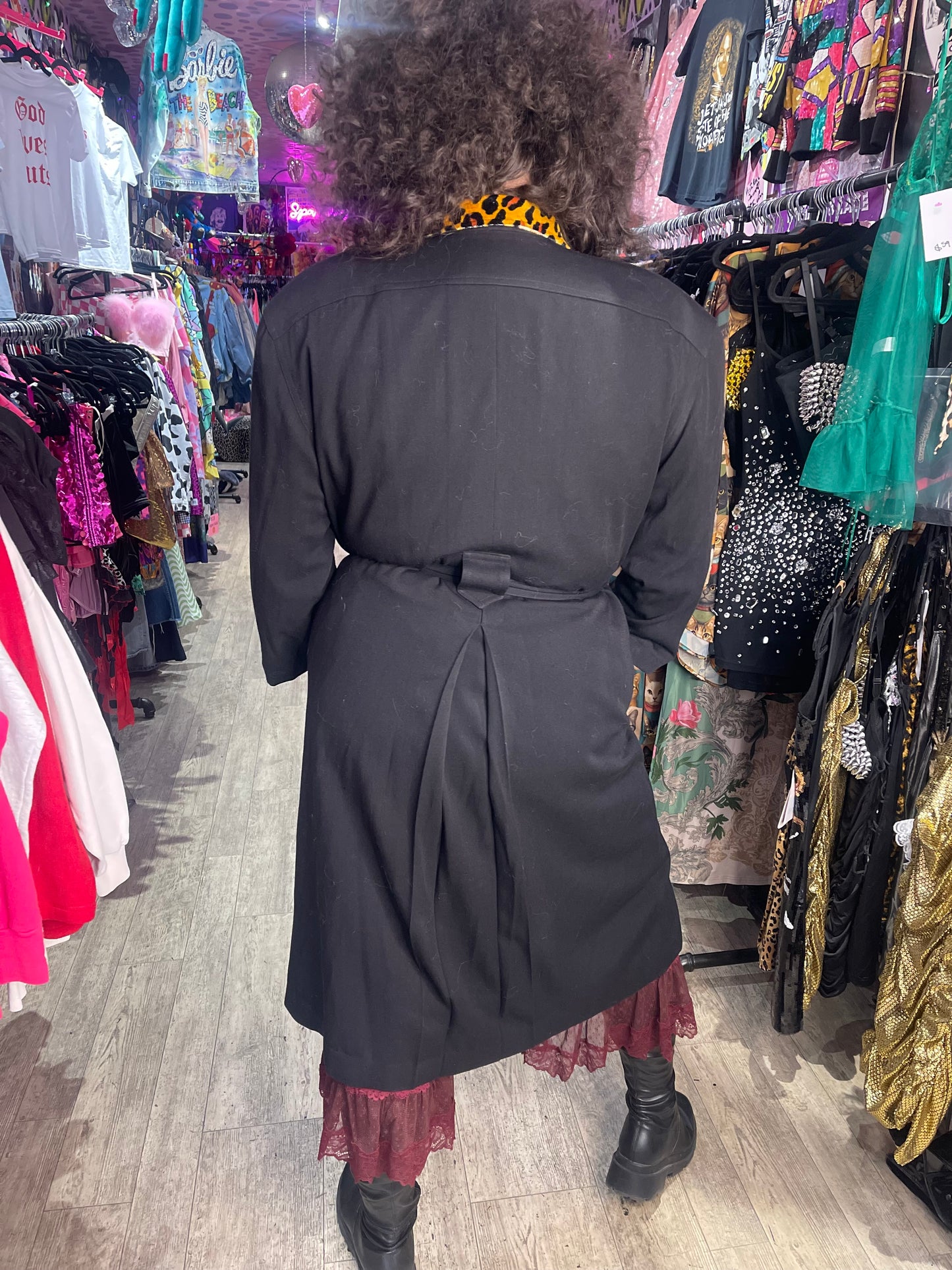 Vintage 80s Black and Leopard Trench Coat - Spark Pretty