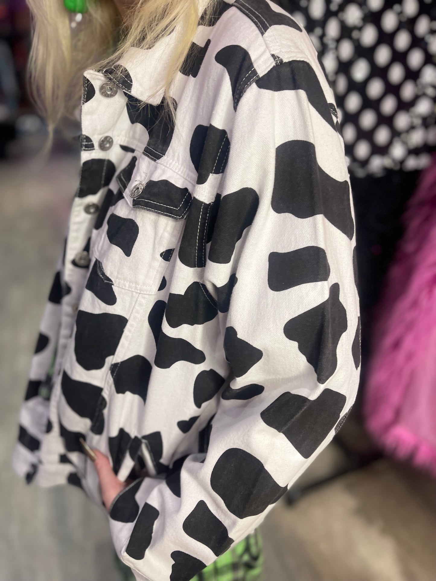 Vintage 90s Cow Print Jean Jacket - Spark Pretty