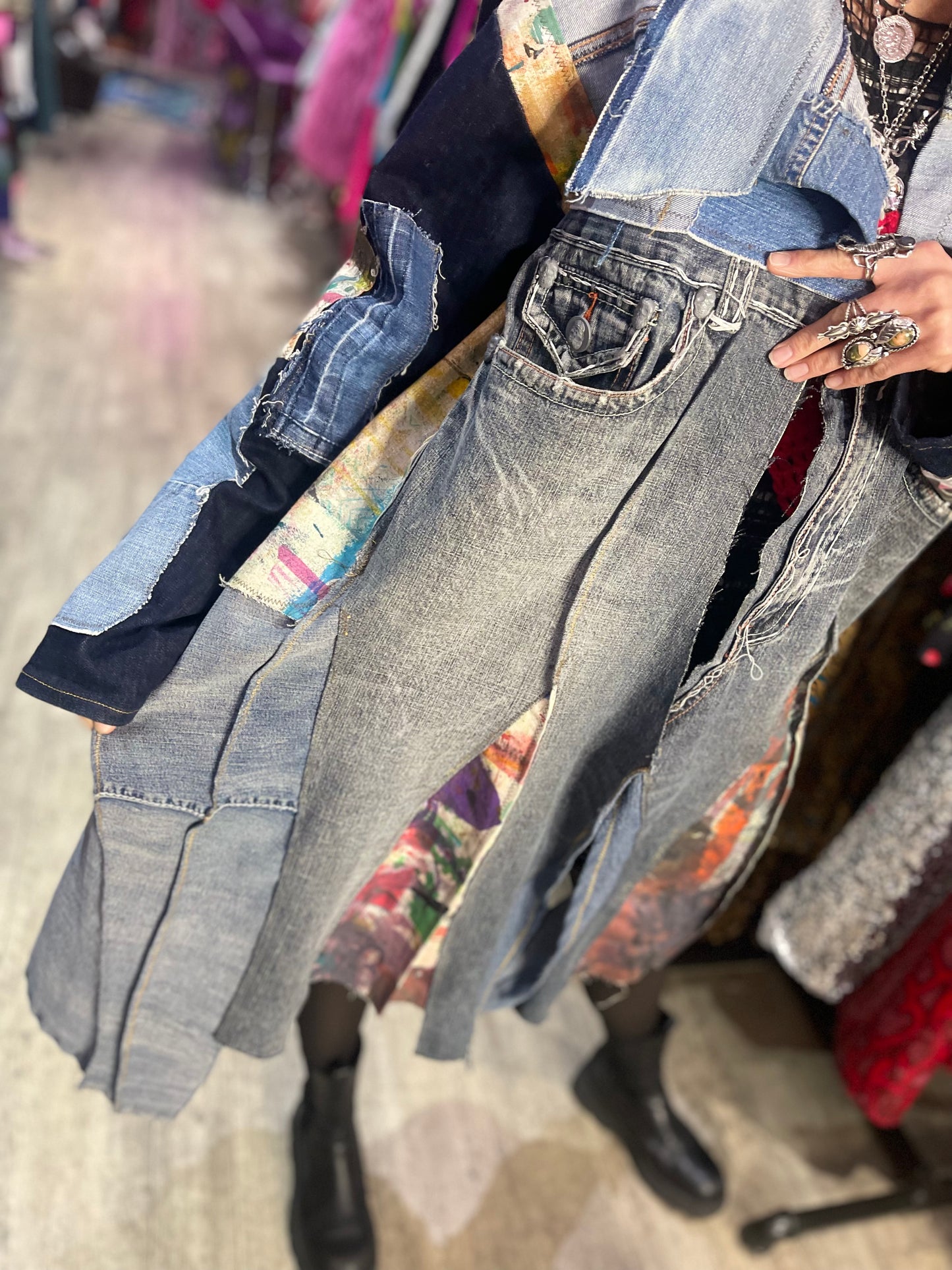 Vintage Y2K Denim Patchwork Duster
