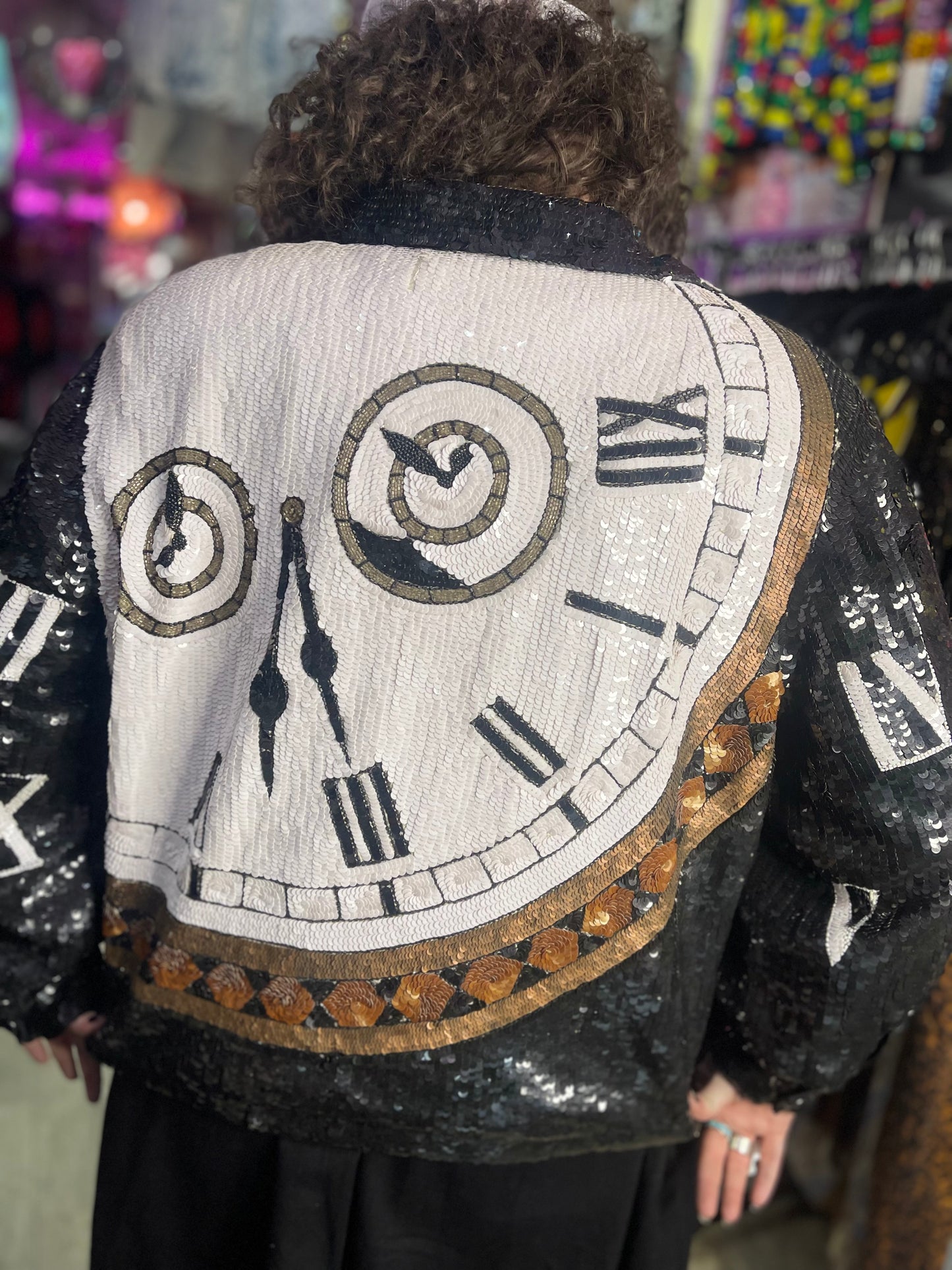 Vintage 90s Clock Sequin Encrusted Bomber Jacket - Spark Pretty