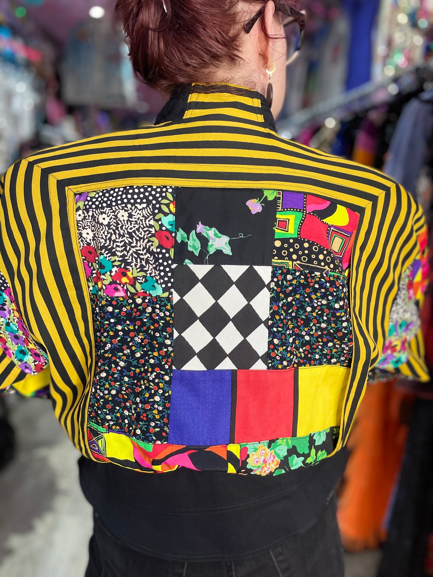 Vintage 90s Colorful Mix Print Peplum Jacket