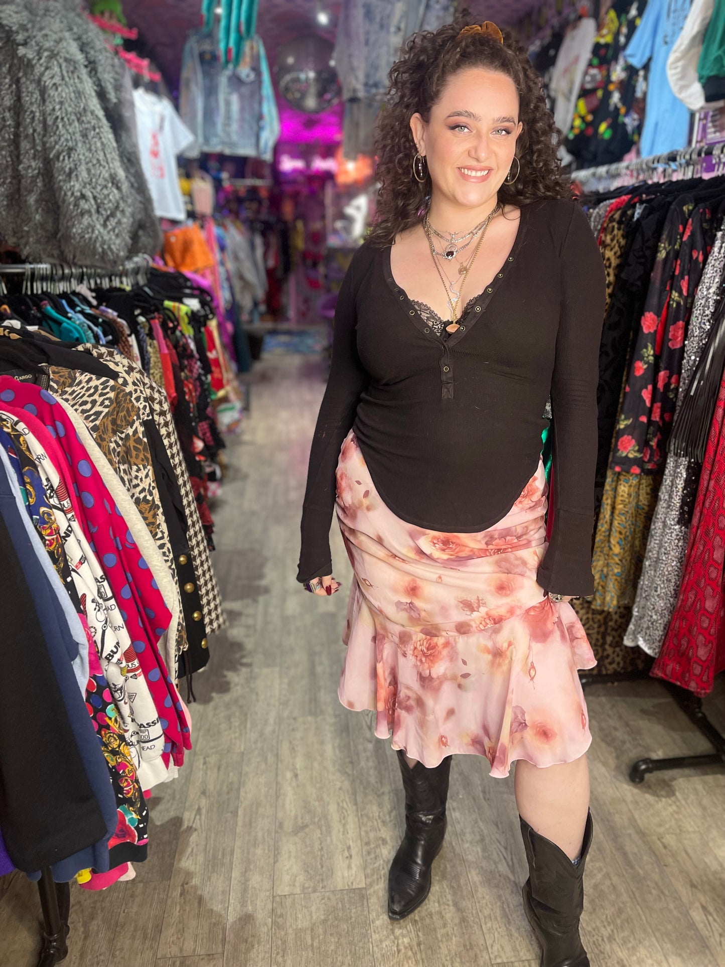 Vintage Y2K Rose Print Skirt