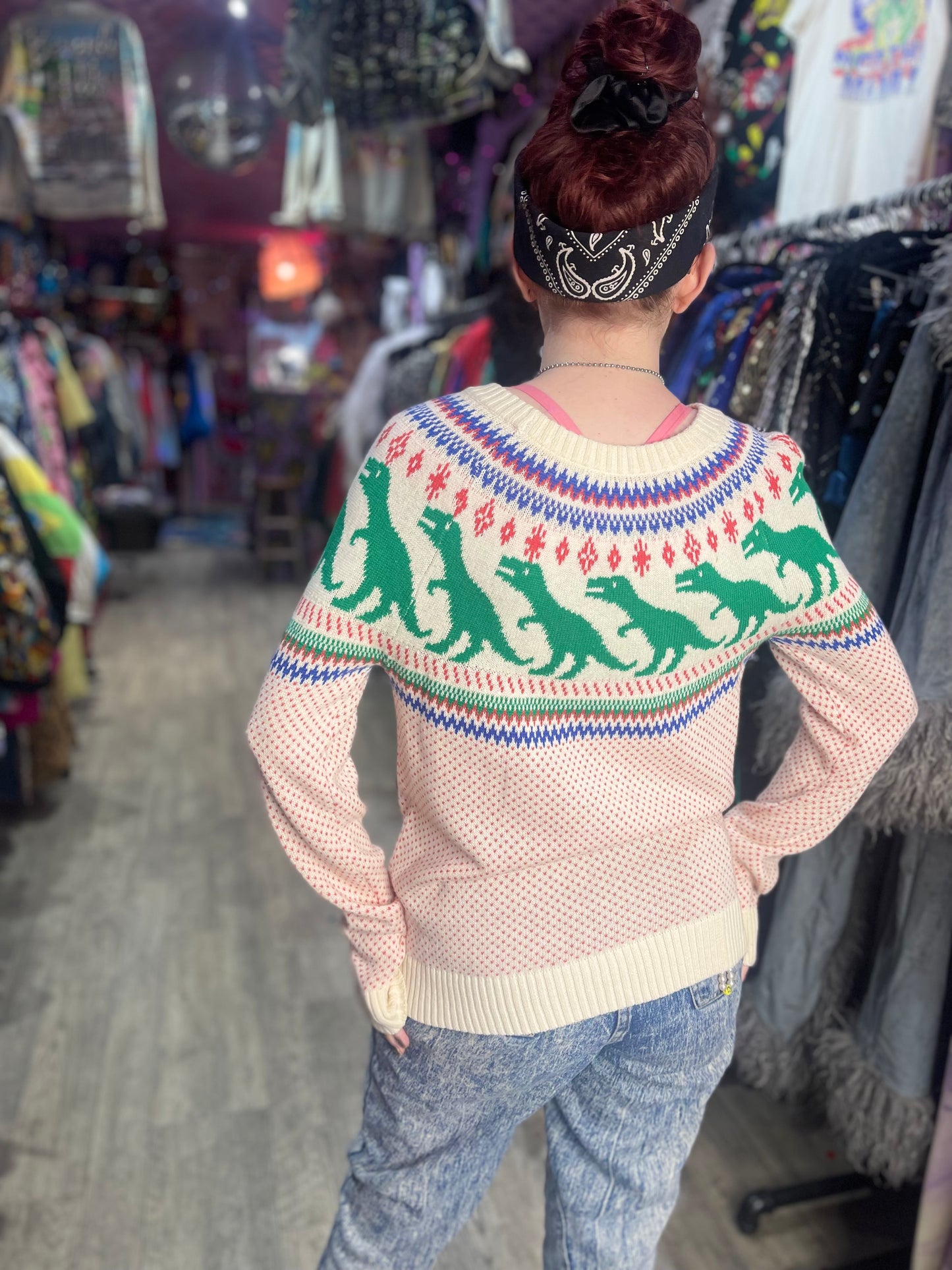 Vintage 80s Dinosaur Knit Sweater