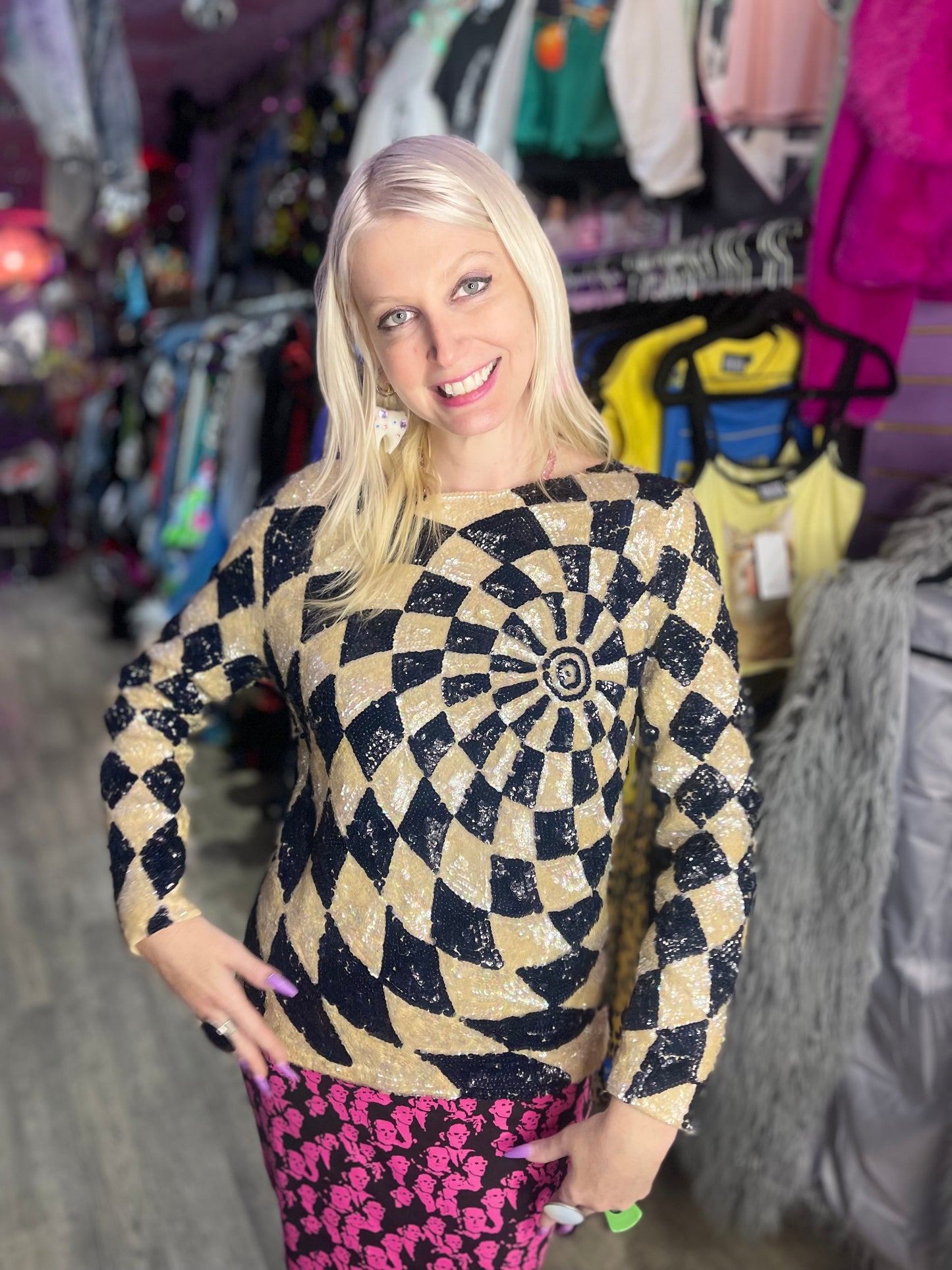 Vintage 70s Sequin Swirl Top