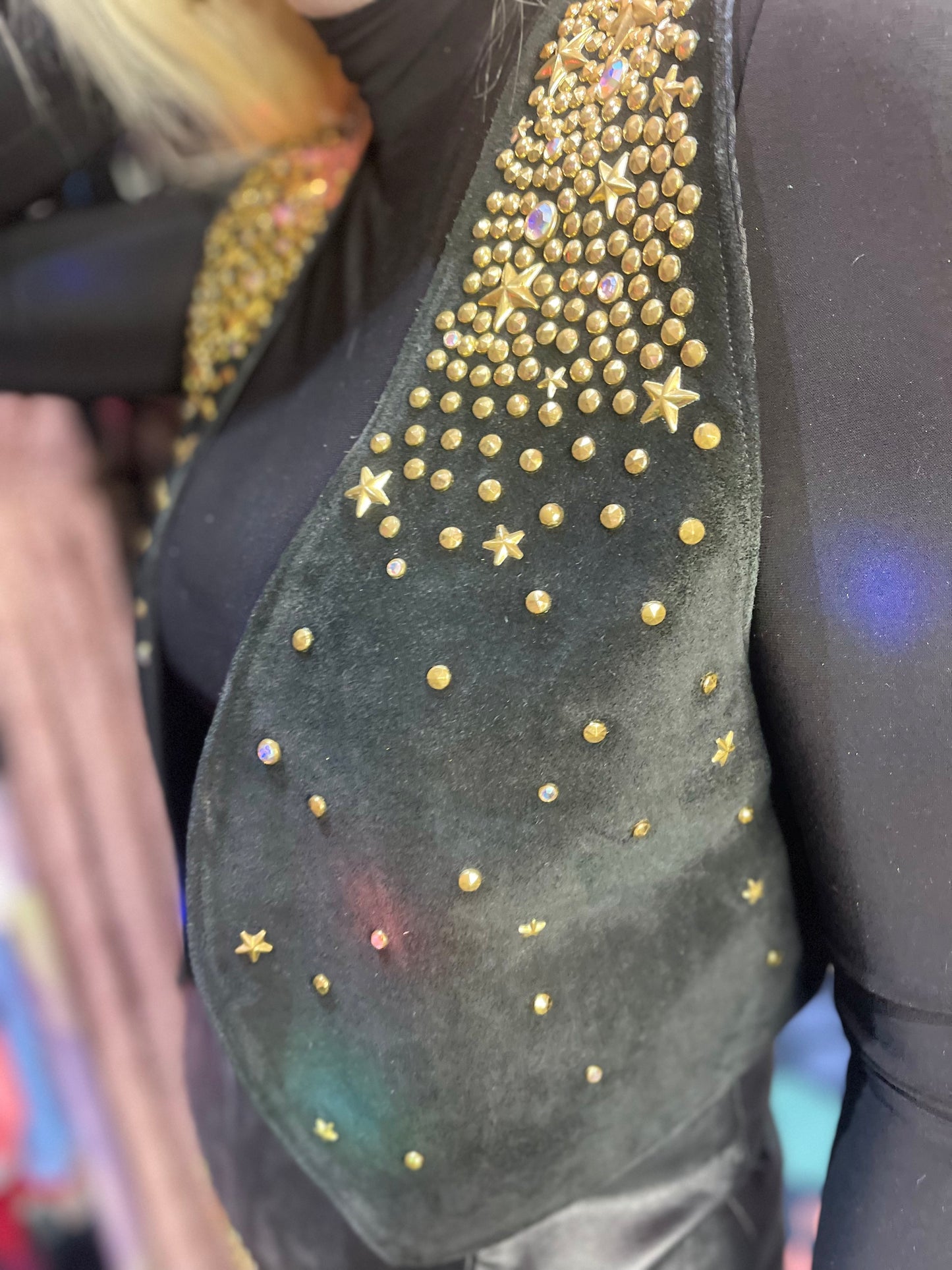 Vintage 90s Suede Bedazzled and Gold Studded Vest