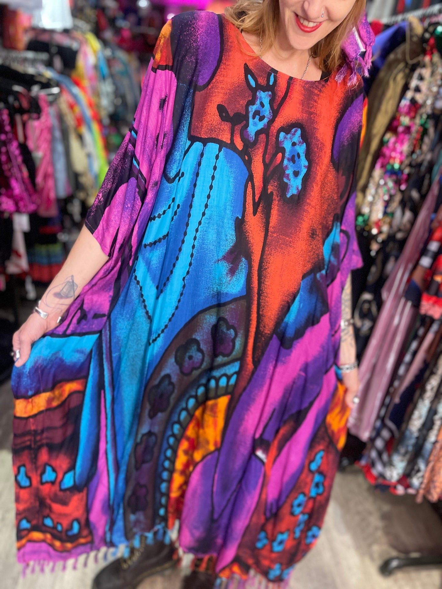 Vintage 80s Watercolor India Gauze Caftan