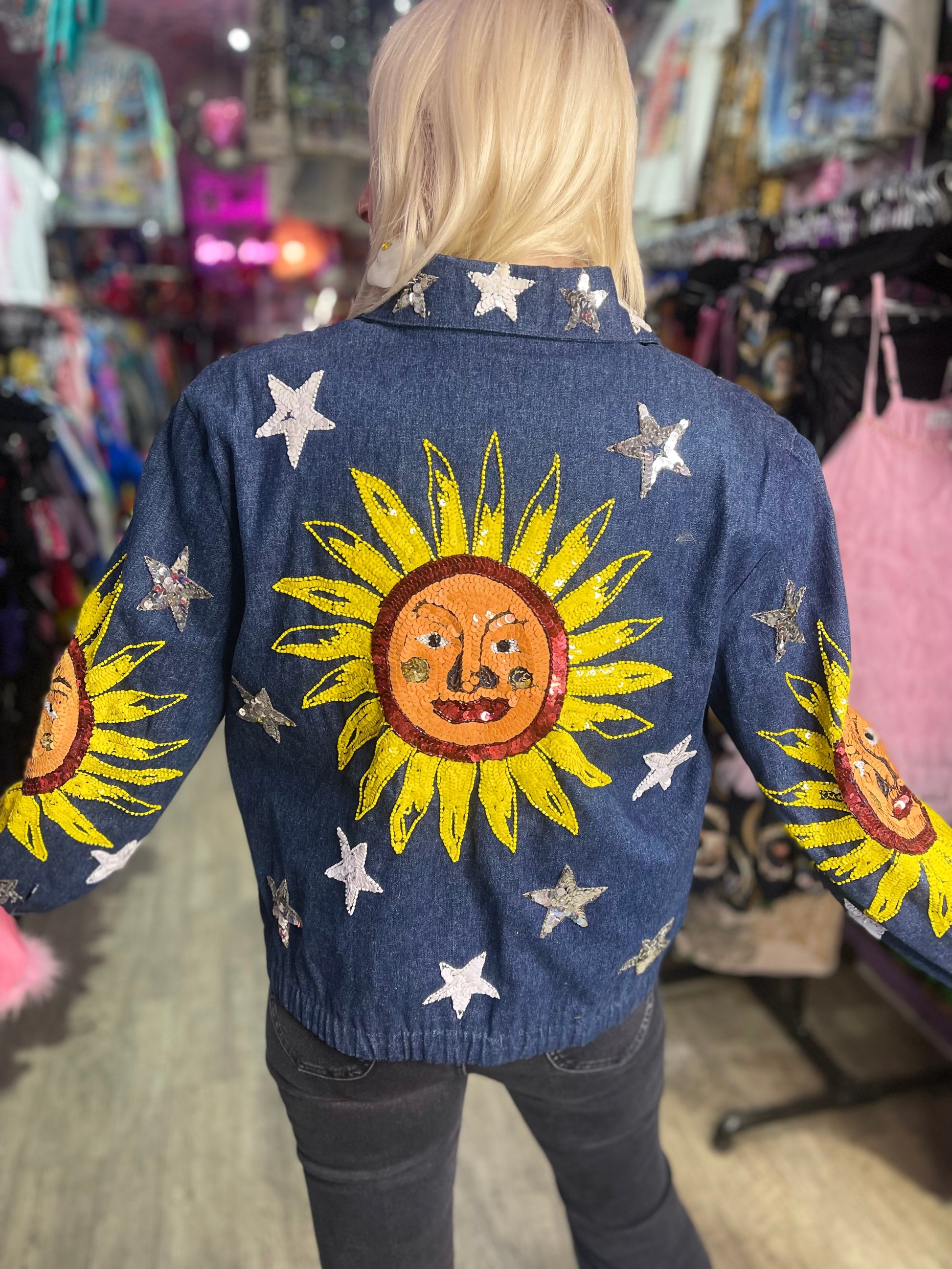 Vintage 90s Sequin Suns Celestial Denim Jacket - Spark Pretty