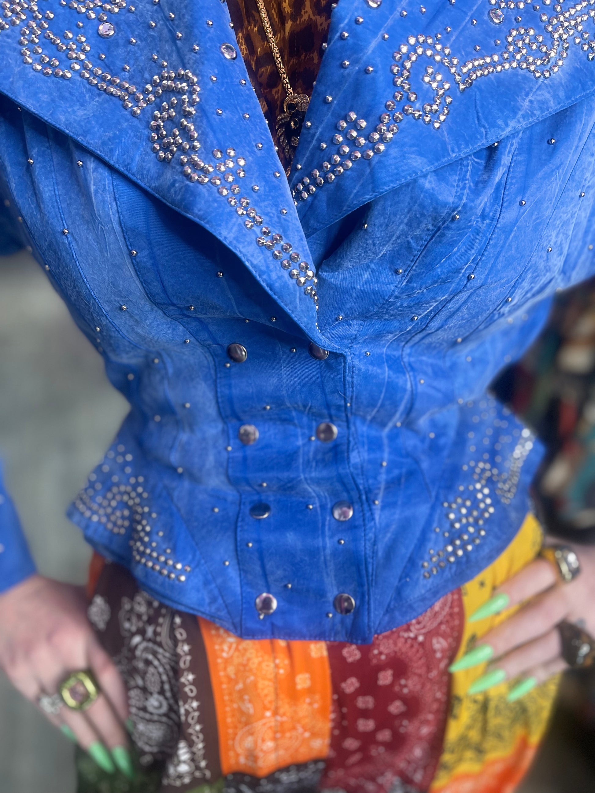 Vintage 90s Bedazzled Studded Blue Jacket - Spark Pretty
