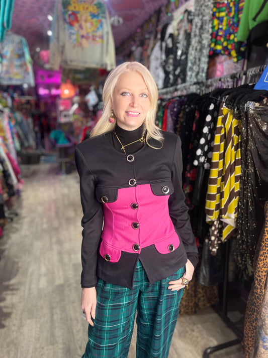 Vintage 80s Pink and Black Fitted Jacket - Spark Pretty