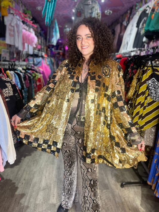 Vintage 80s Sequin Encrusted Gold Kimono Jacket