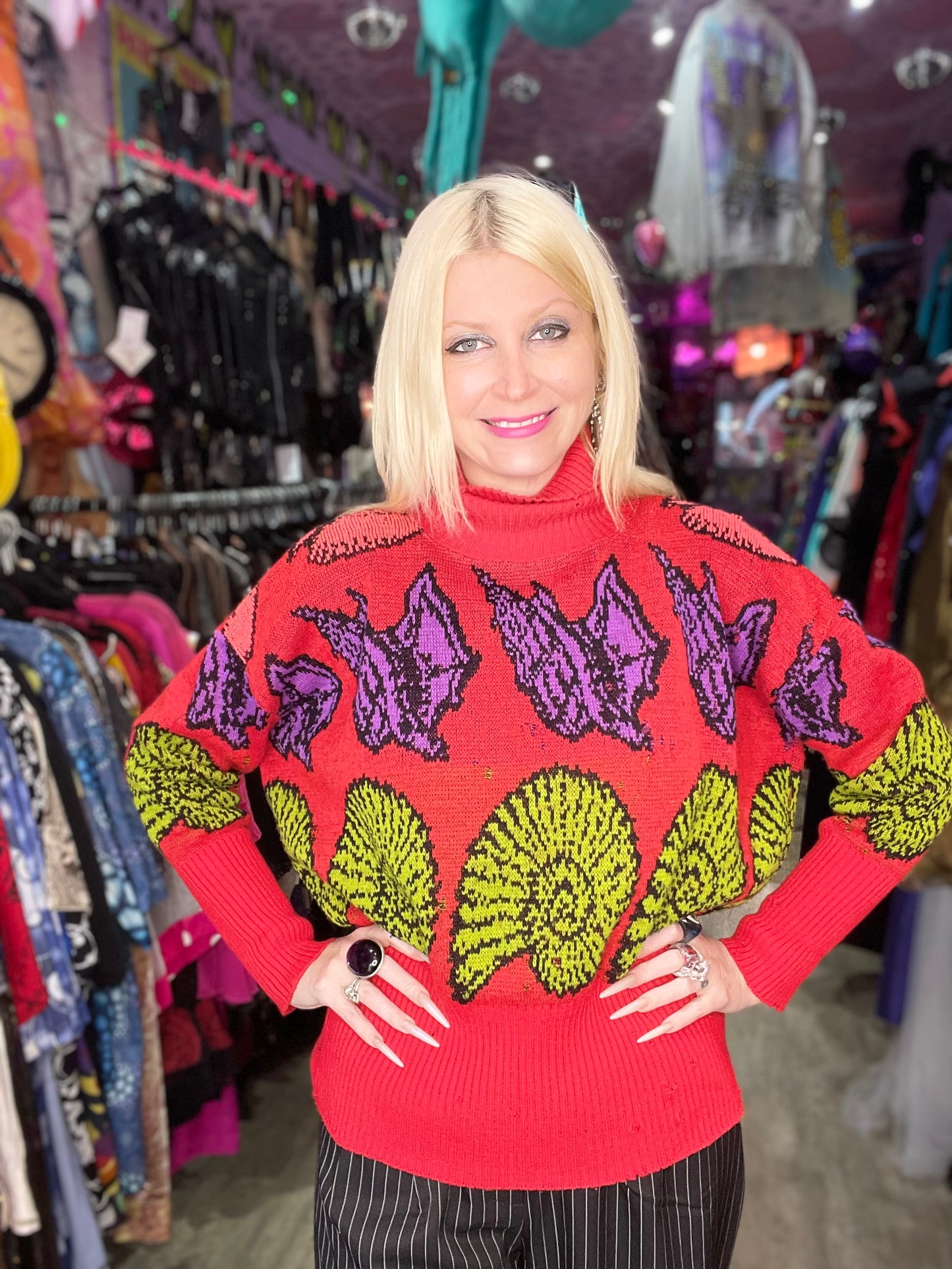 Vintage 80s Betsey Johnson Punk Label Seashell Sweater